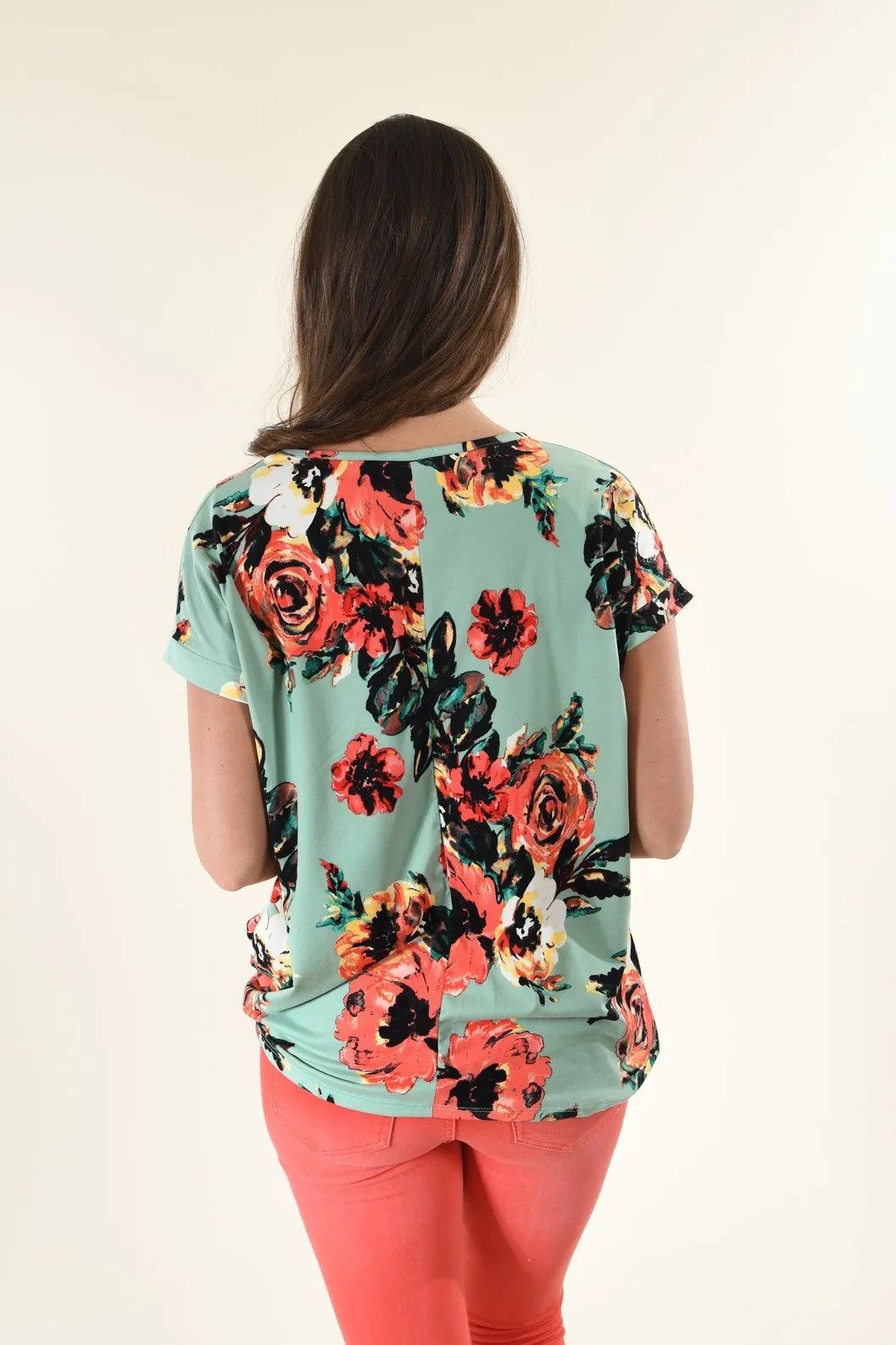 Watercolor Floral Knot Top ~ Mint