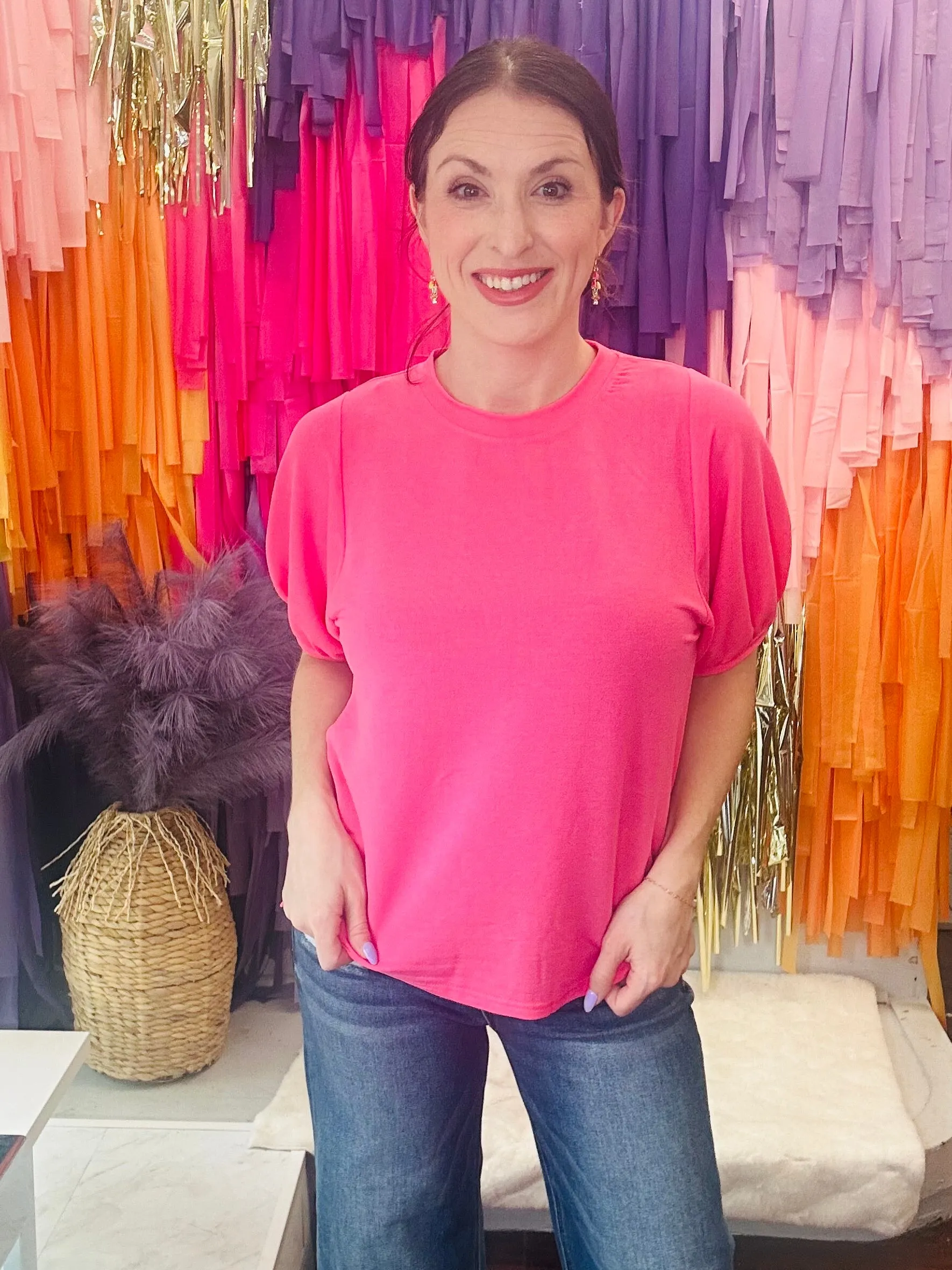 Waving Hello Top: Hot Pink
