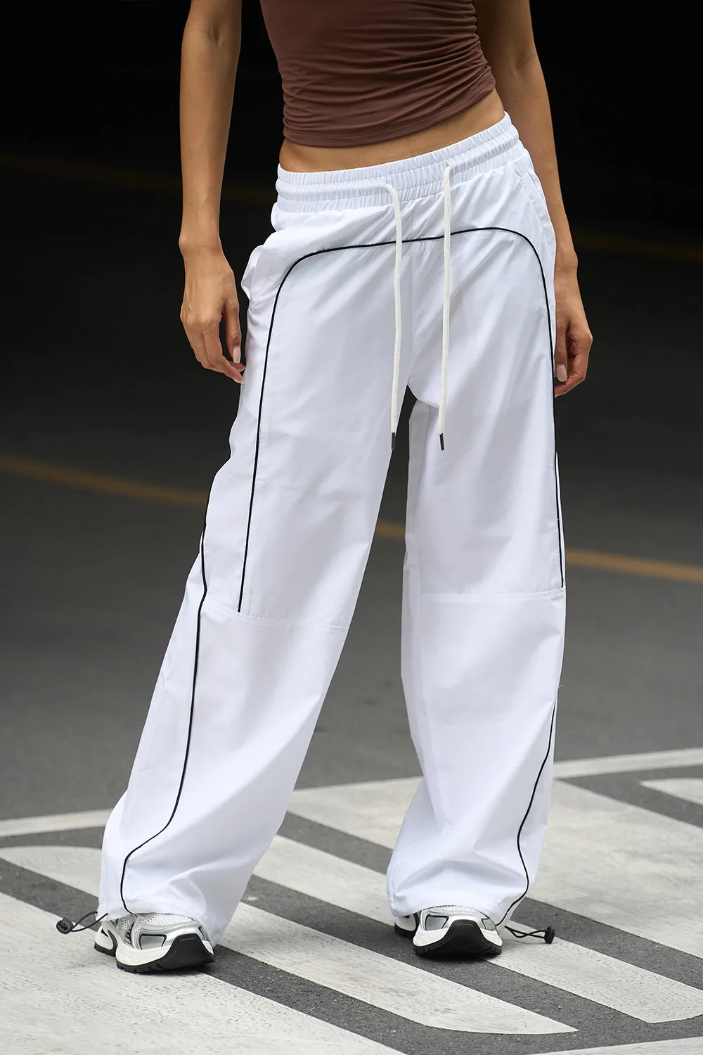 White Sporty Deconstructed Loose Pants