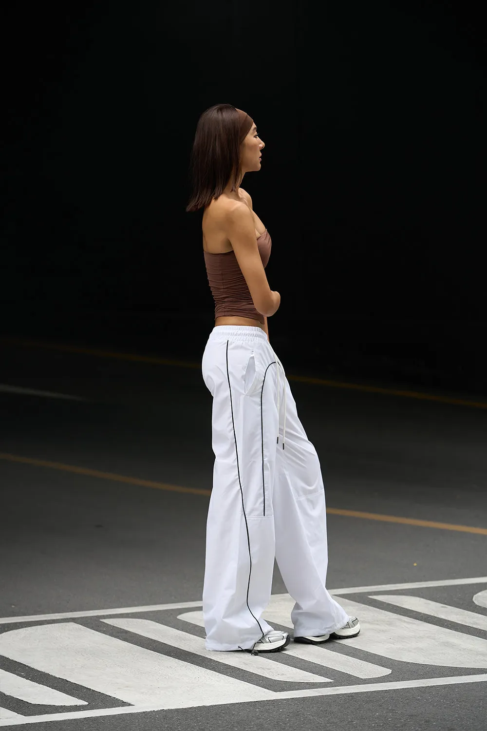 White Sporty Deconstructed Loose Pants