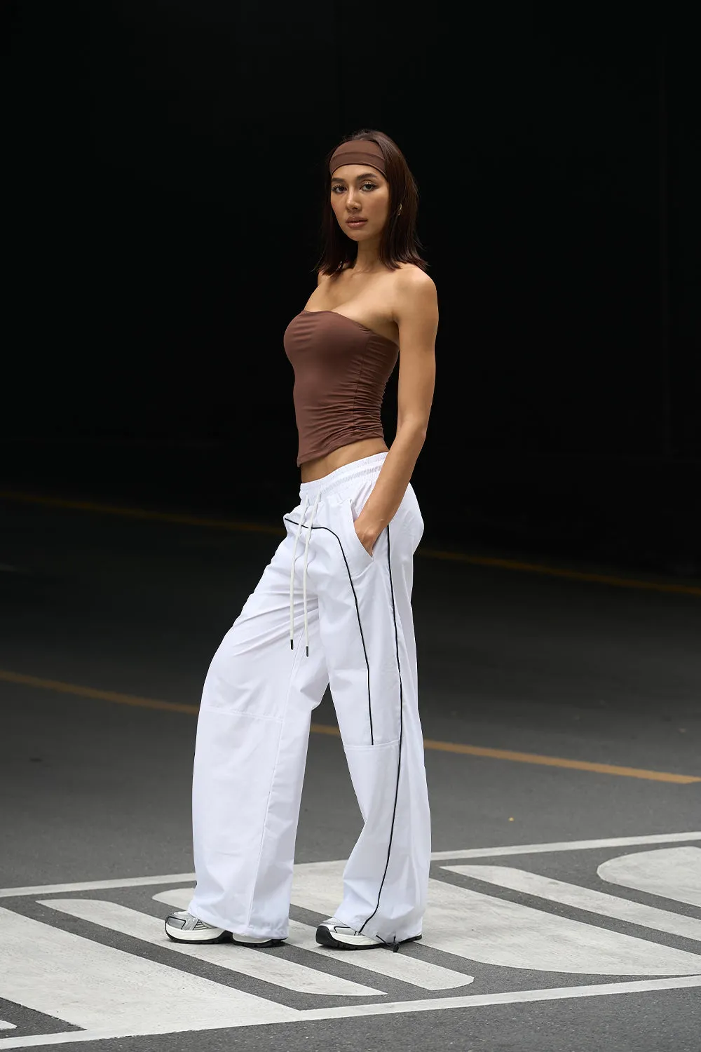 White Sporty Deconstructed Loose Pants