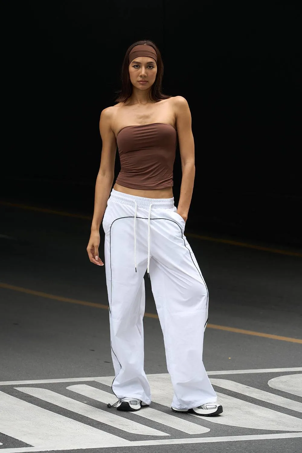 White Sporty Deconstructed Loose Pants
