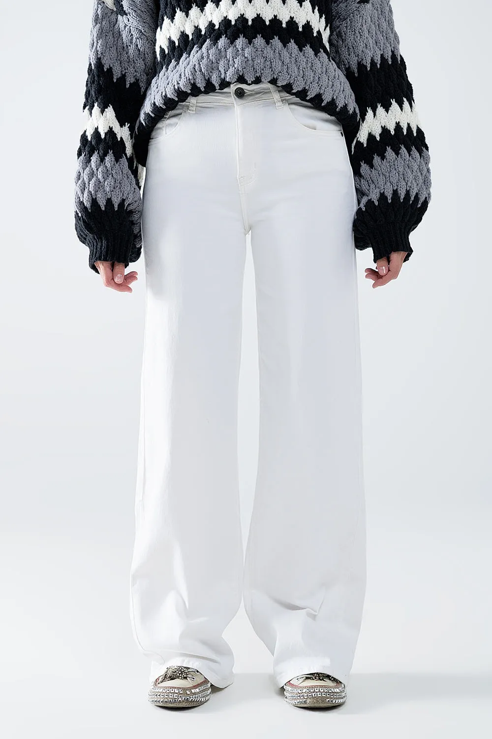 white wide leg high rise Pants