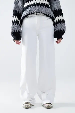 white wide leg high rise Pants