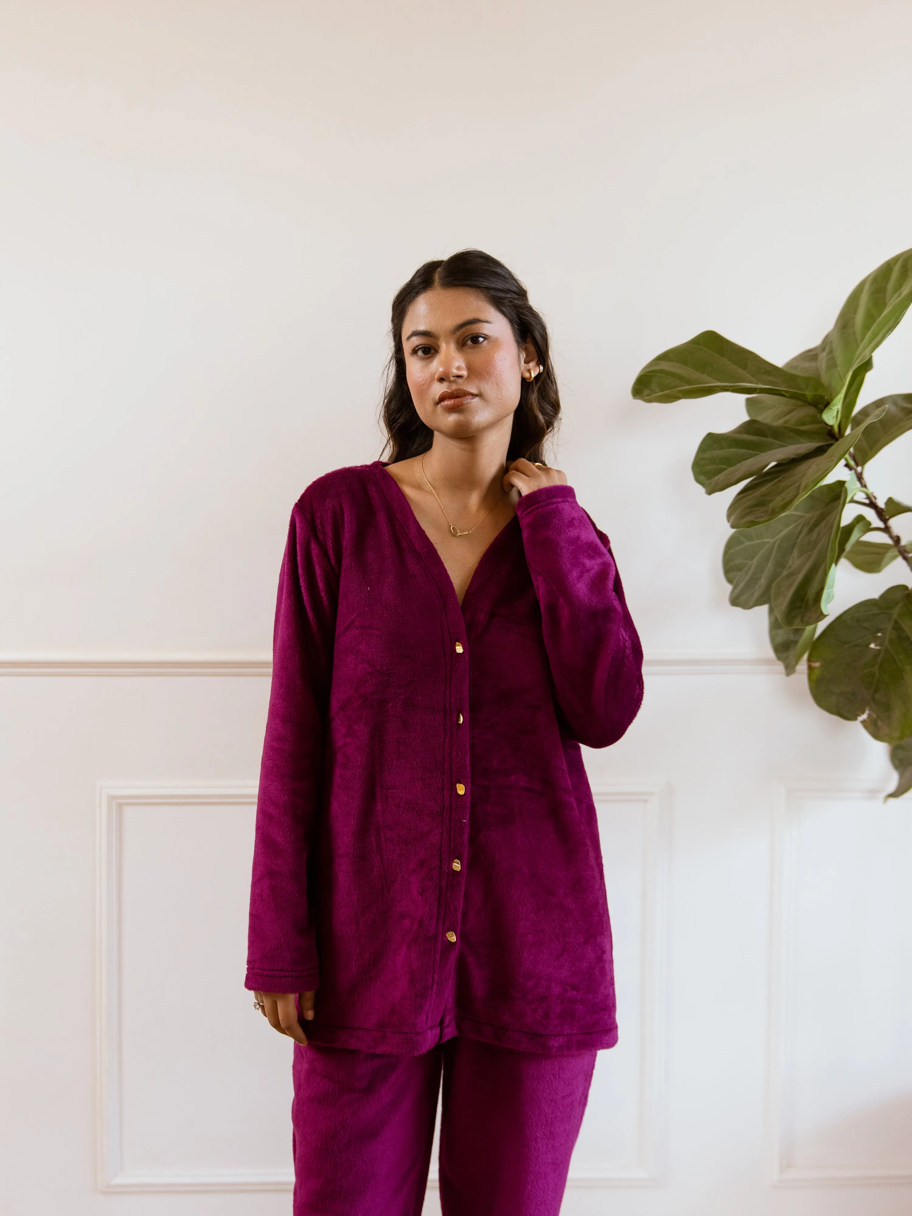 Wine Super Soft Woollen Cardigan Set