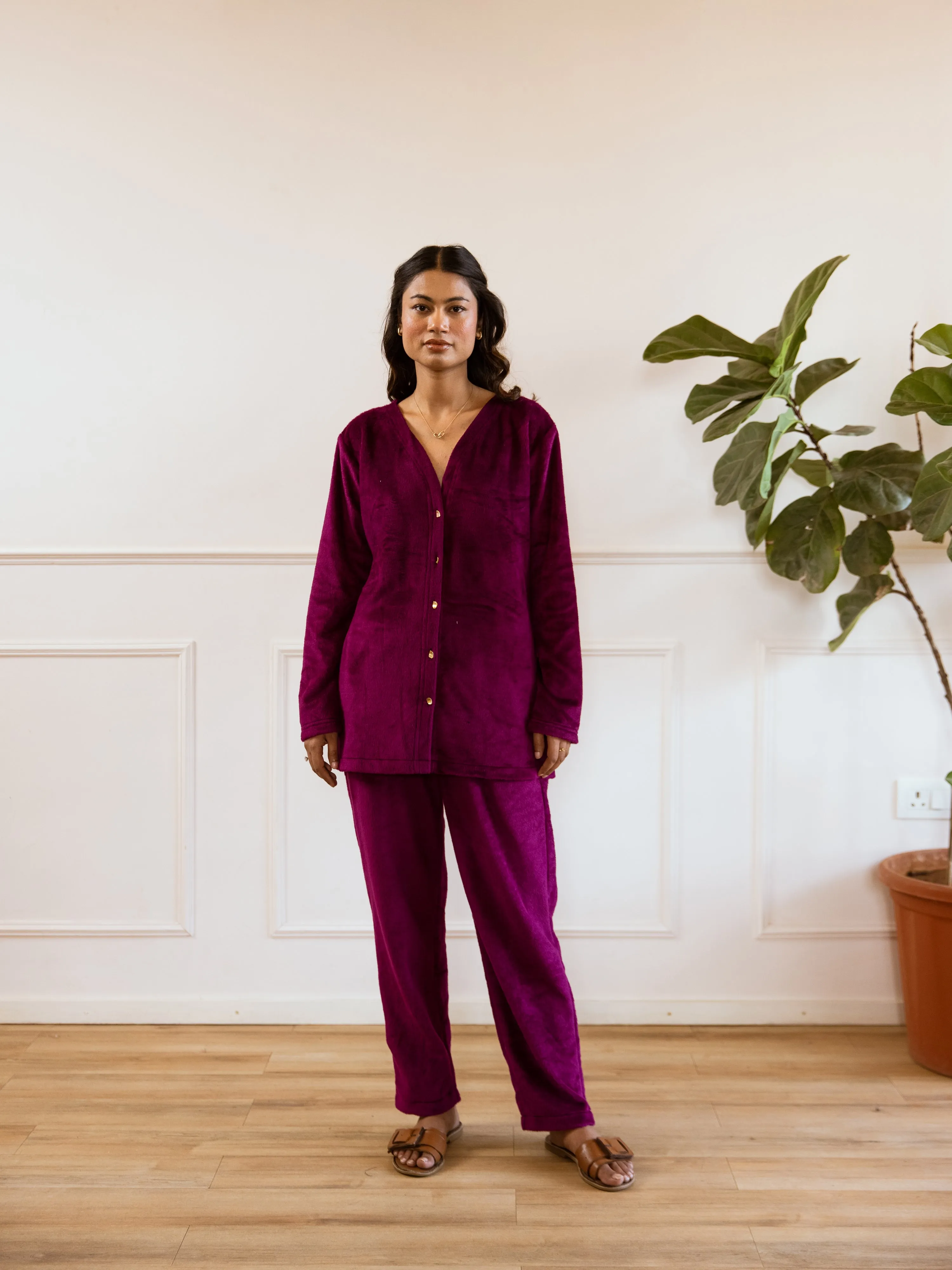 Wine Super Soft Woollen Cardigan Set