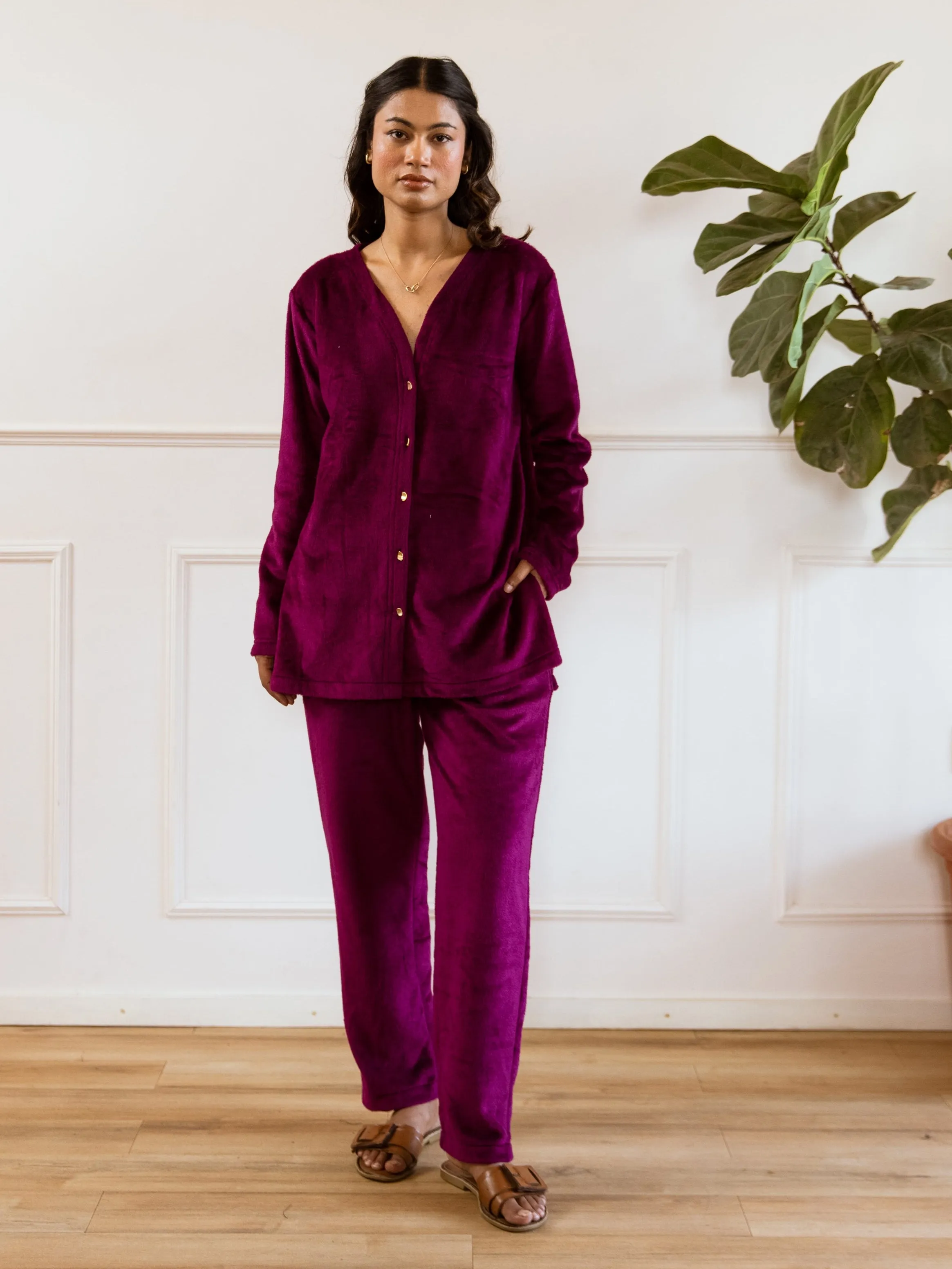 Wine Super Soft Woollen Cardigan Set