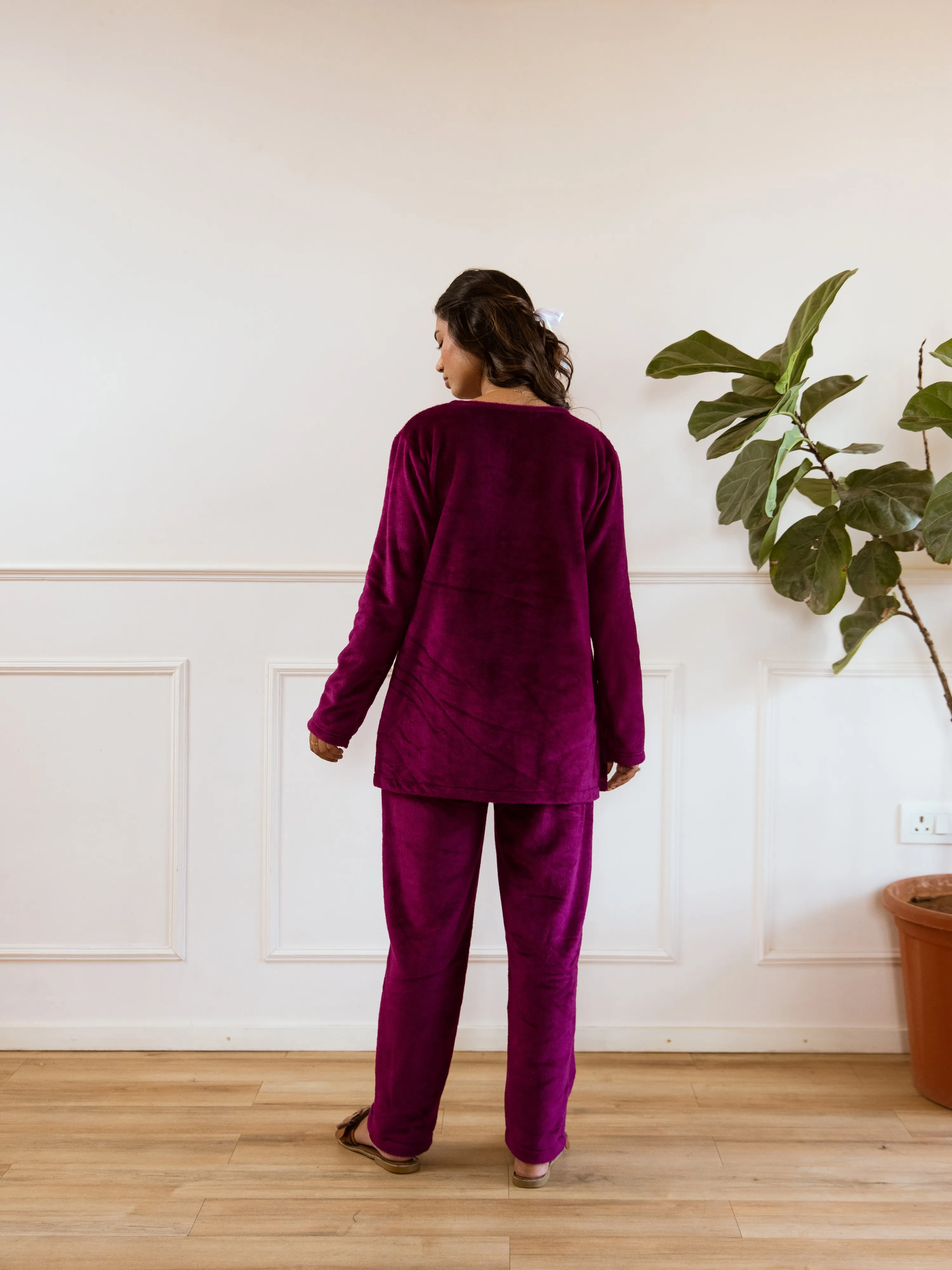 Wine Super Soft Woollen Cardigan Set