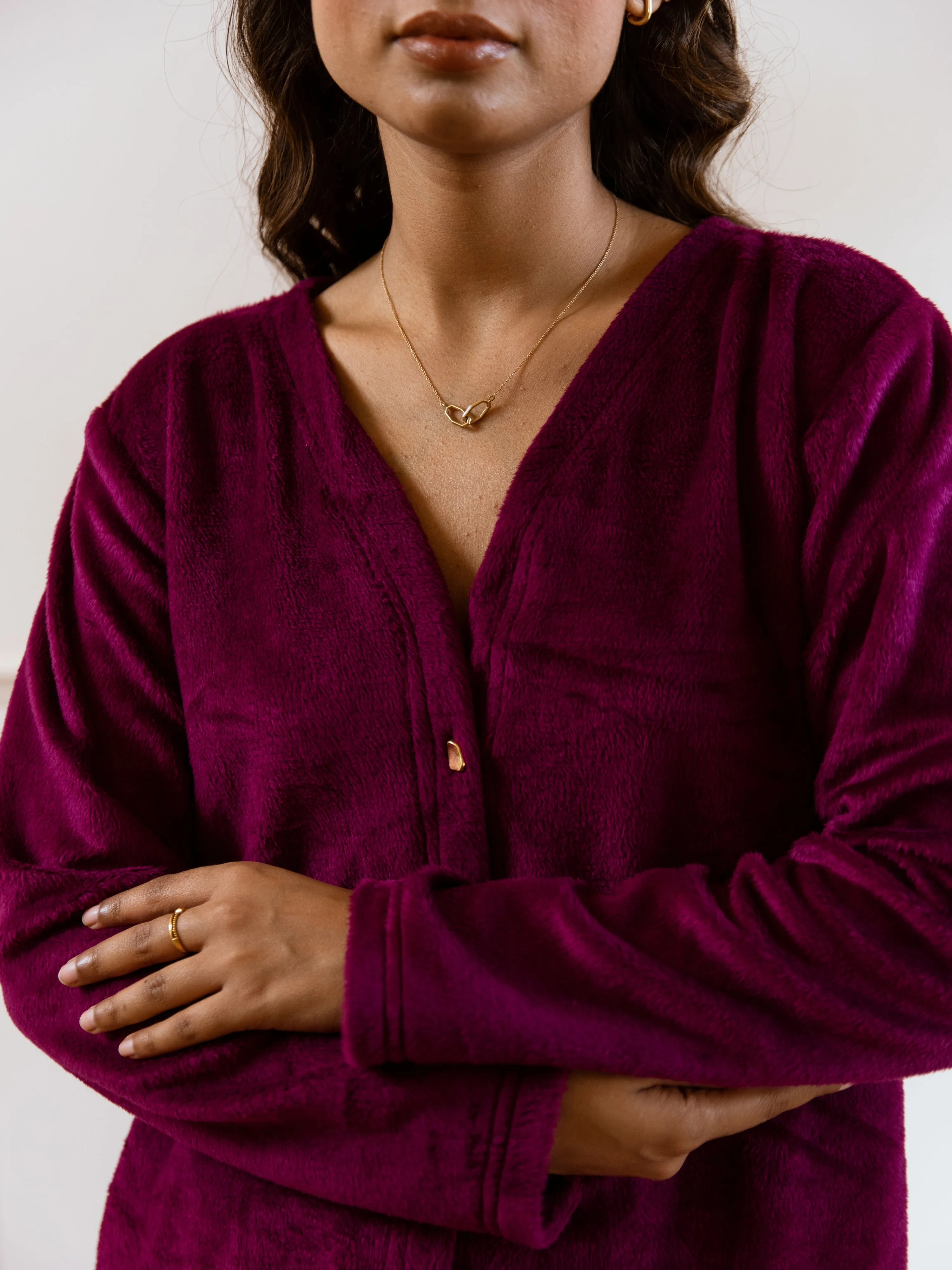 Wine Super Soft Woollen Cardigan Set