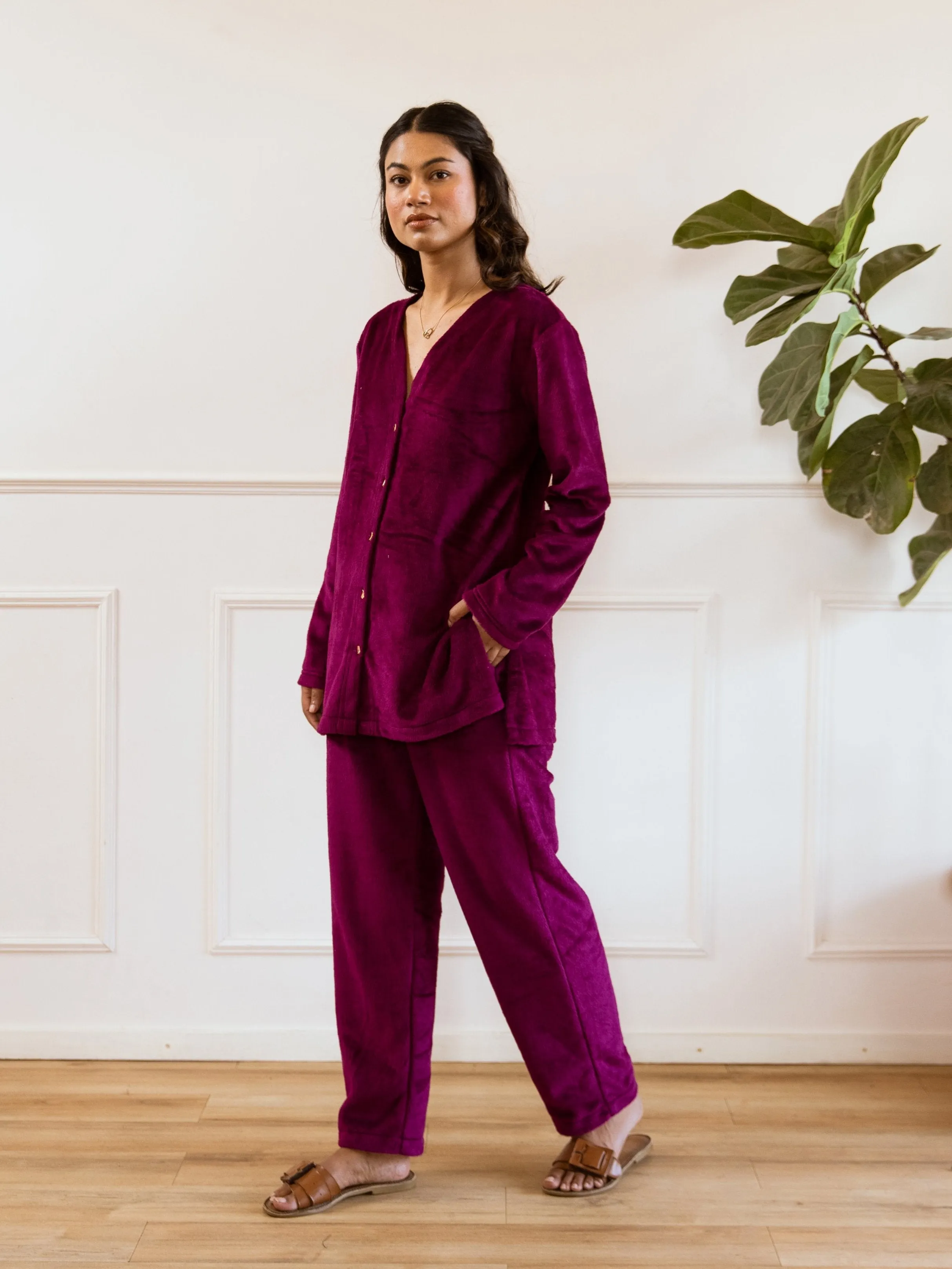 Wine Super Soft Woollen Cardigan Set