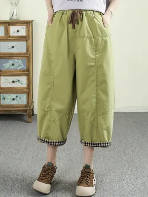 Women Casual Pure Color Cotton Harem Cropped Pants