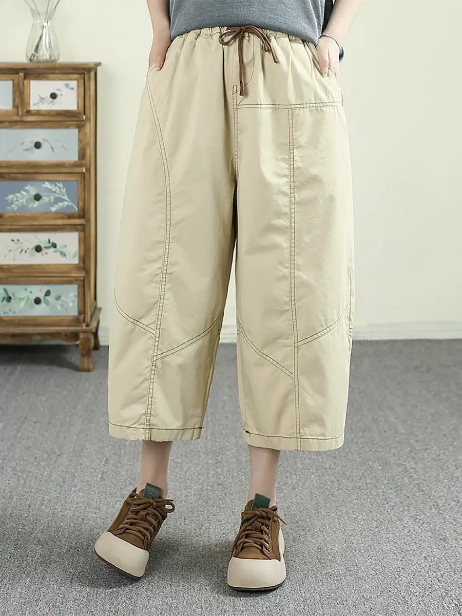 Women Casual Pure Color Cotton Harem Cropped Pants