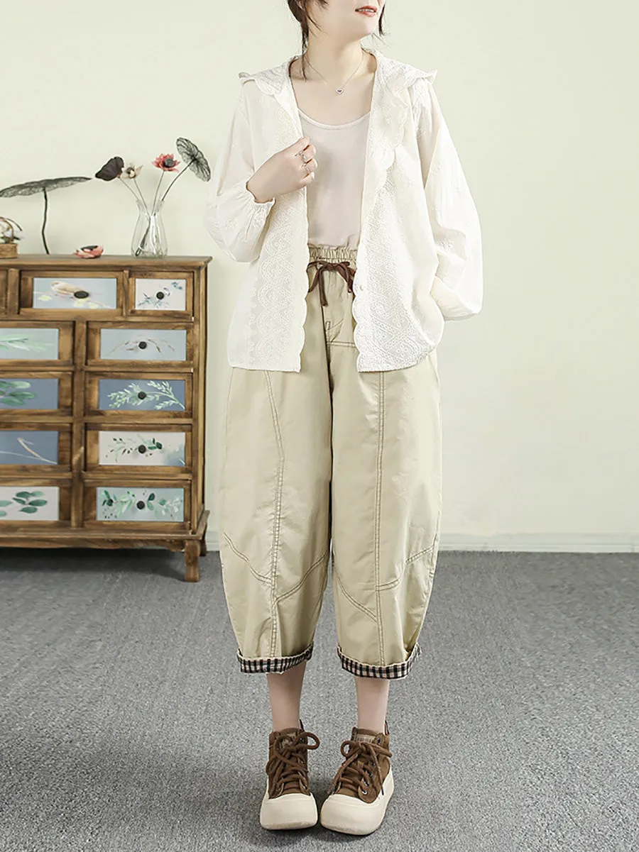 Women Casual Pure Color Cotton Harem Cropped Pants