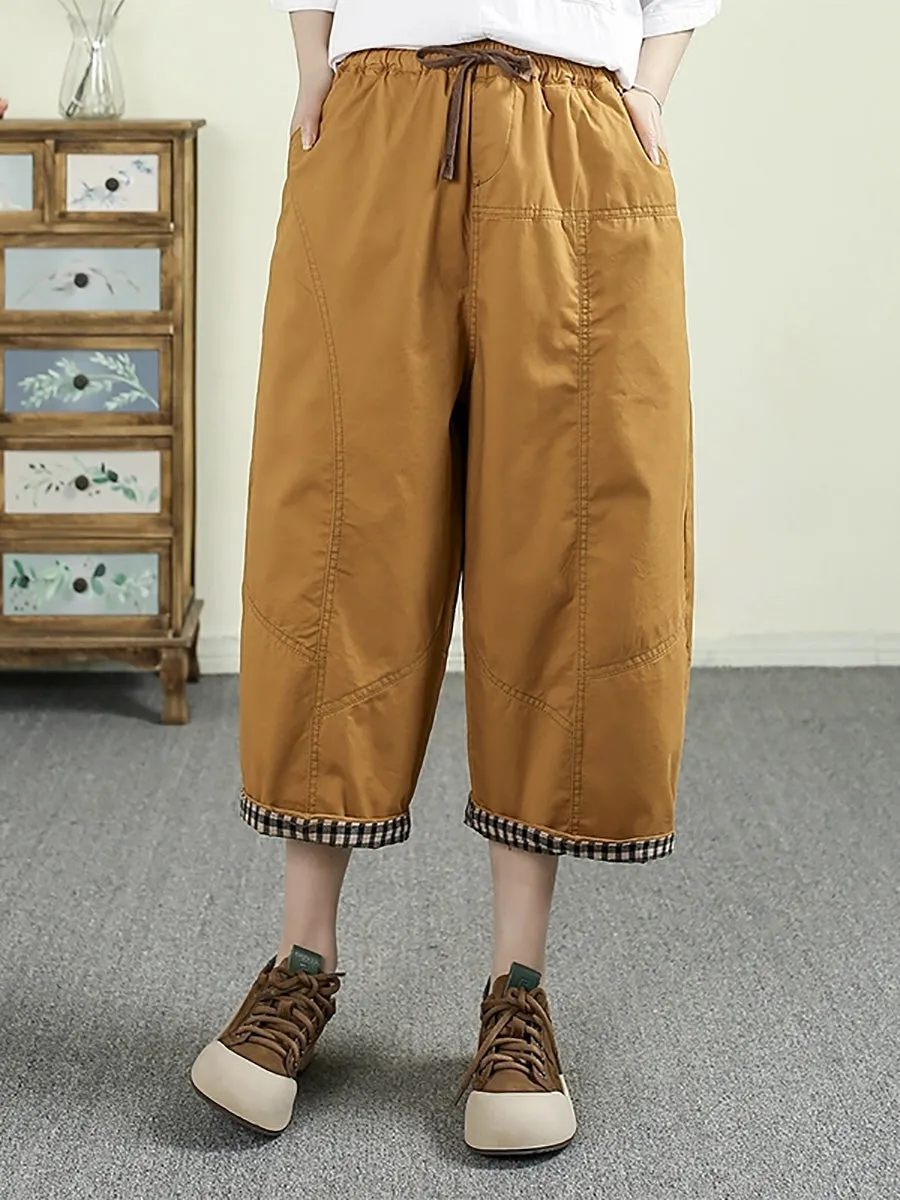 Women Casual Pure Color Cotton Harem Cropped Pants