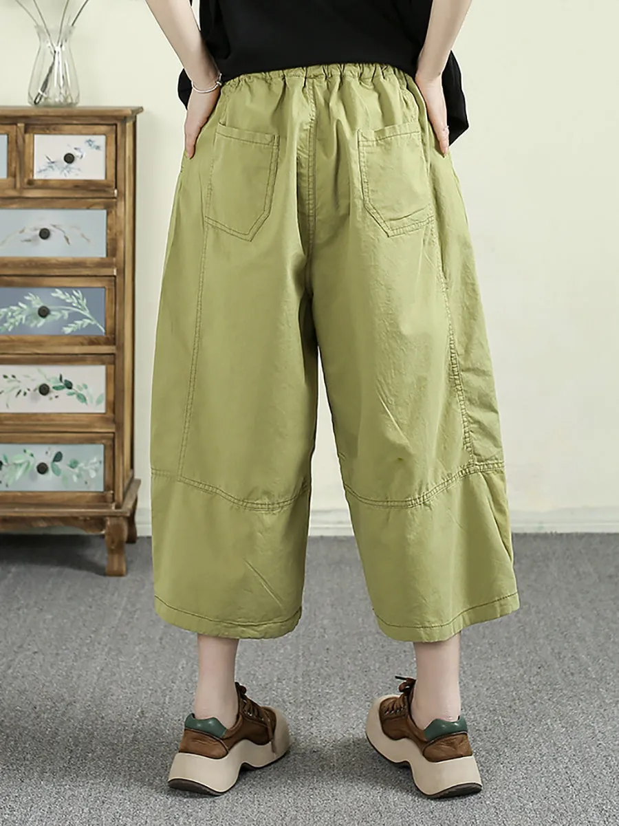 Women Casual Pure Color Cotton Harem Cropped Pants