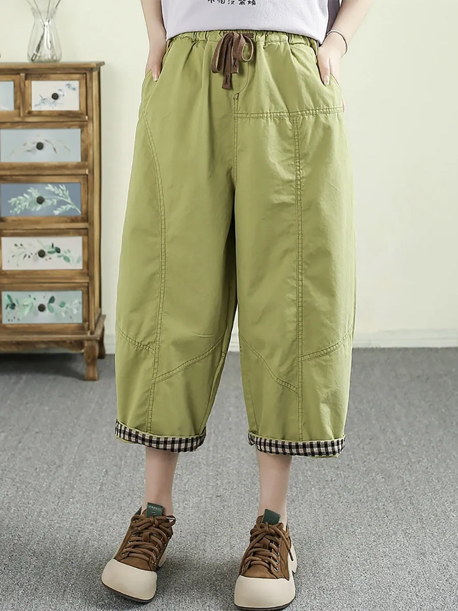 Women Casual Pure Color Cotton Harem Cropped Pants