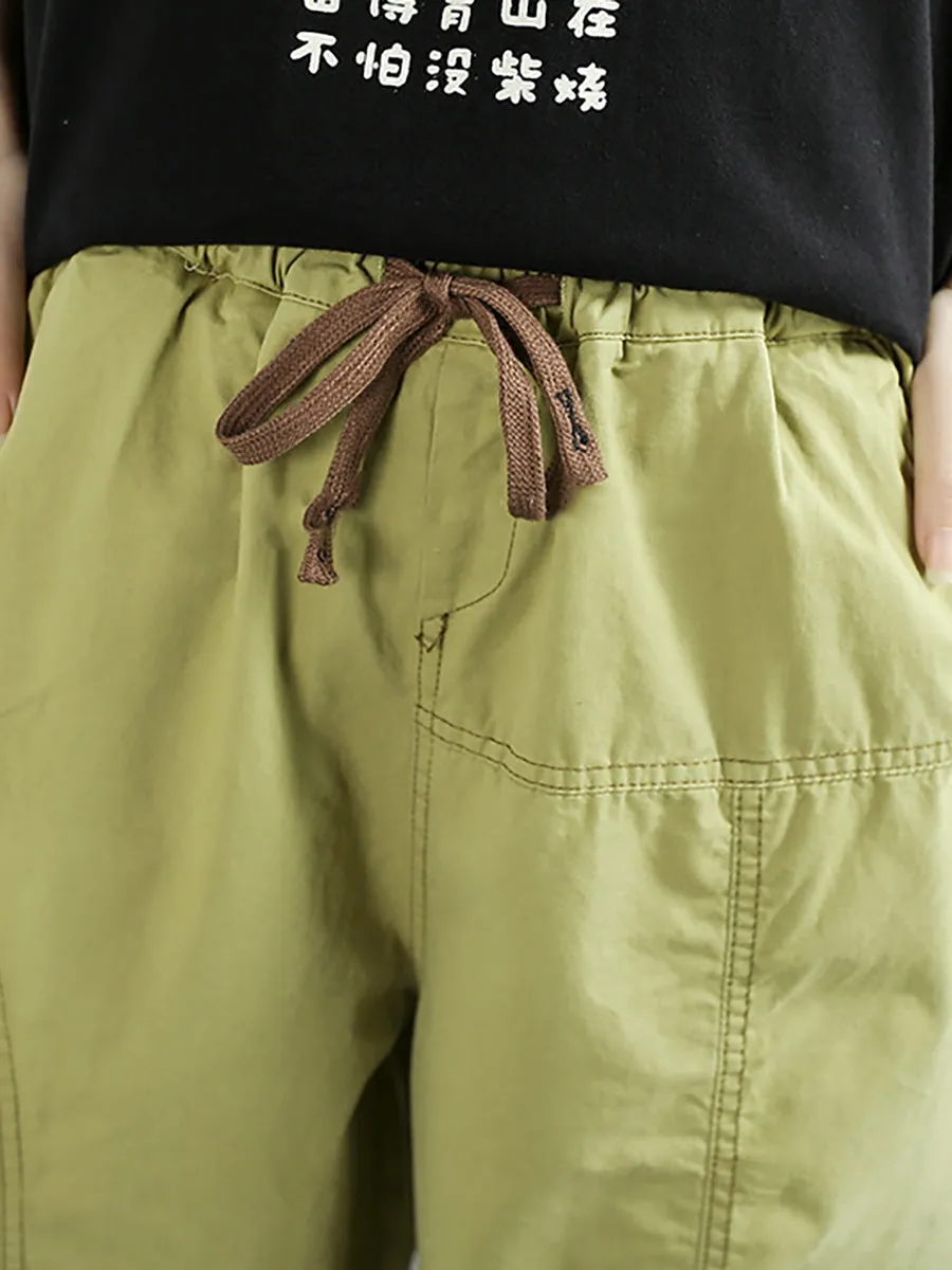 Women Casual Pure Color Cotton Harem Cropped Pants