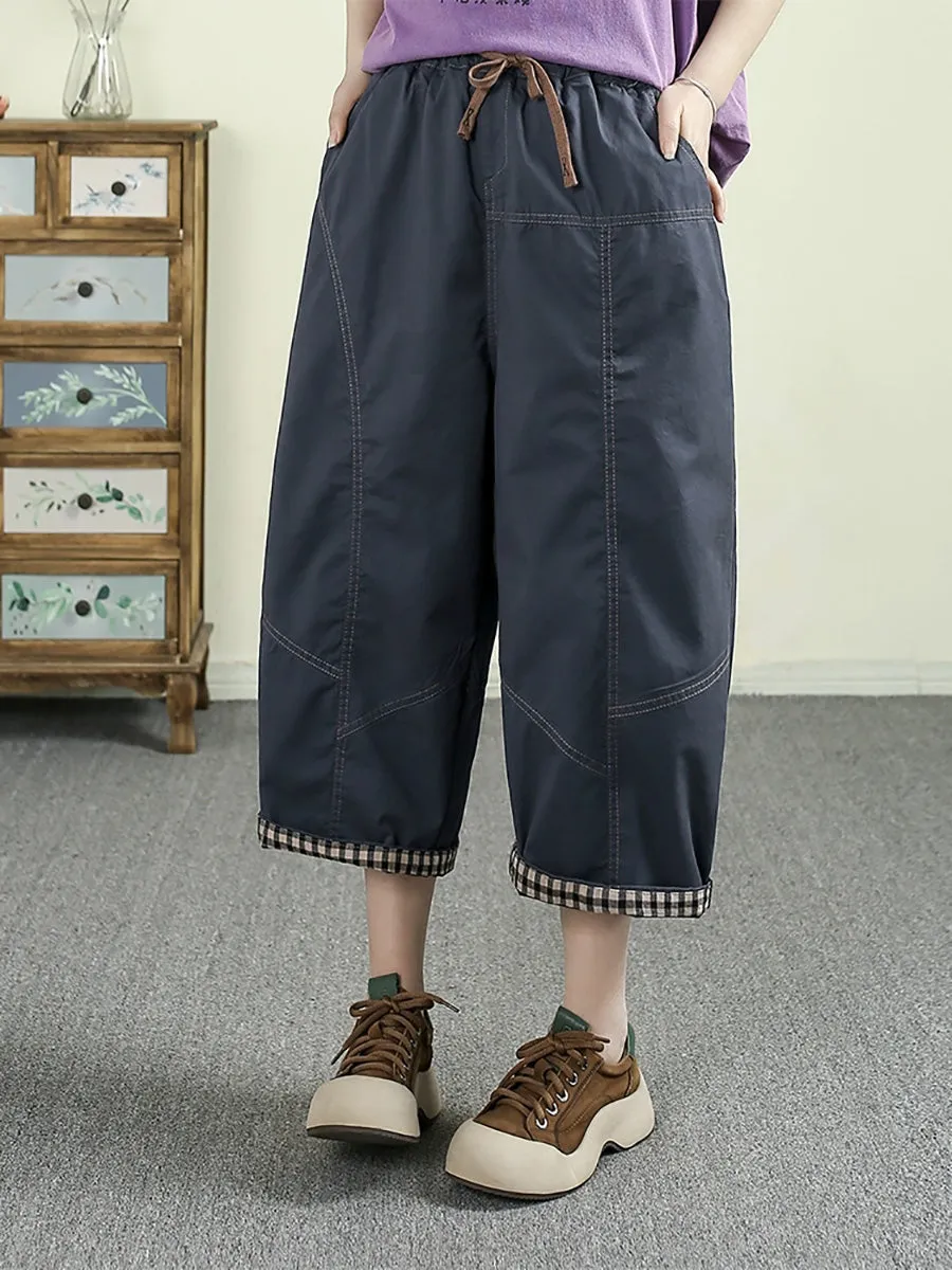 Women Casual Pure Color Cotton Harem Cropped Pants