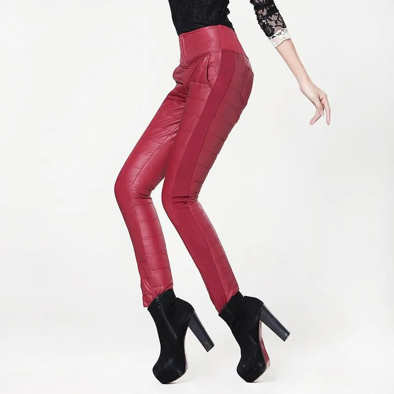 Women Formal Pants Winter High Waisted Outer Wear Women female Fashion Slim Warm Thick Down Pants Trousers skinny