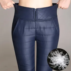 Women Formal Pants Winter High Waisted Outer Wear Women female Fashion Slim Warm Thick Down Pants Trousers skinny