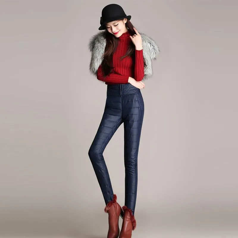 Women Formal Pants Winter High Waisted Outer Wear Women female Fashion Slim Warm Thick Down Pants Trousers skinny