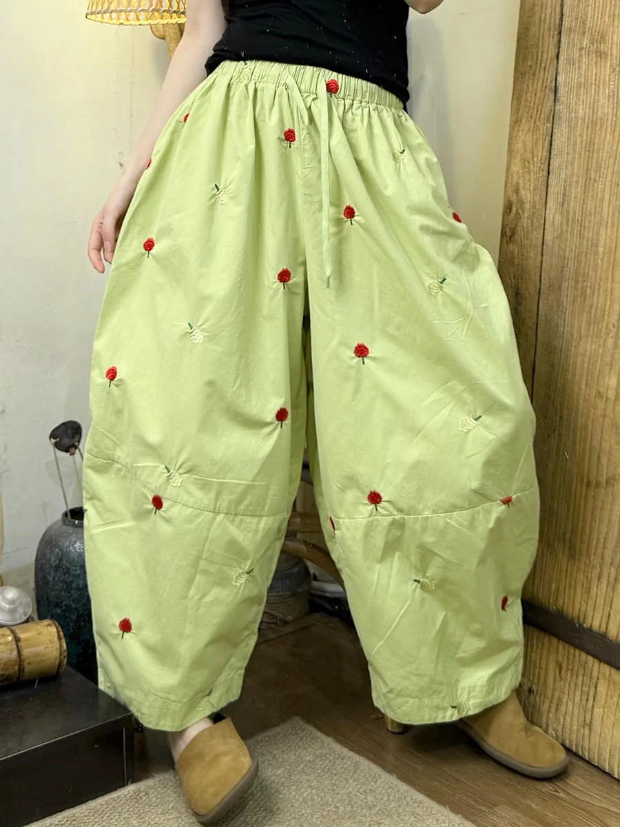 Women Summer Casual Embroidery Cotton Harem Pants