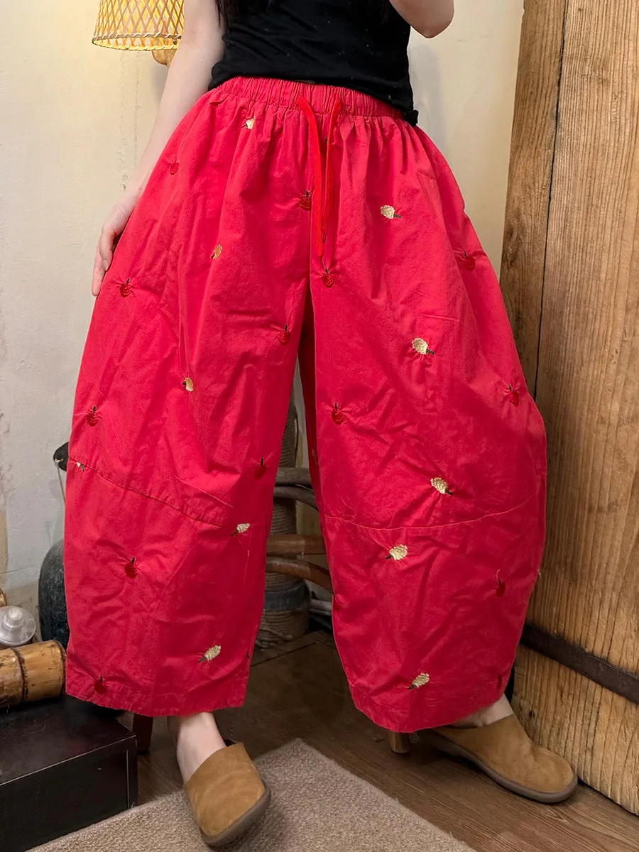 Women Summer Casual Embroidery Cotton Harem Pants