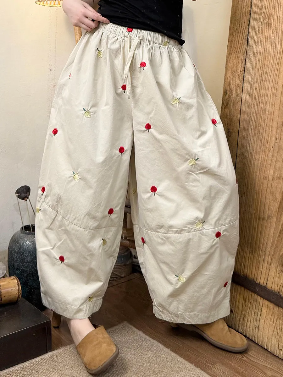 Women Summer Casual Embroidery Cotton Harem Pants