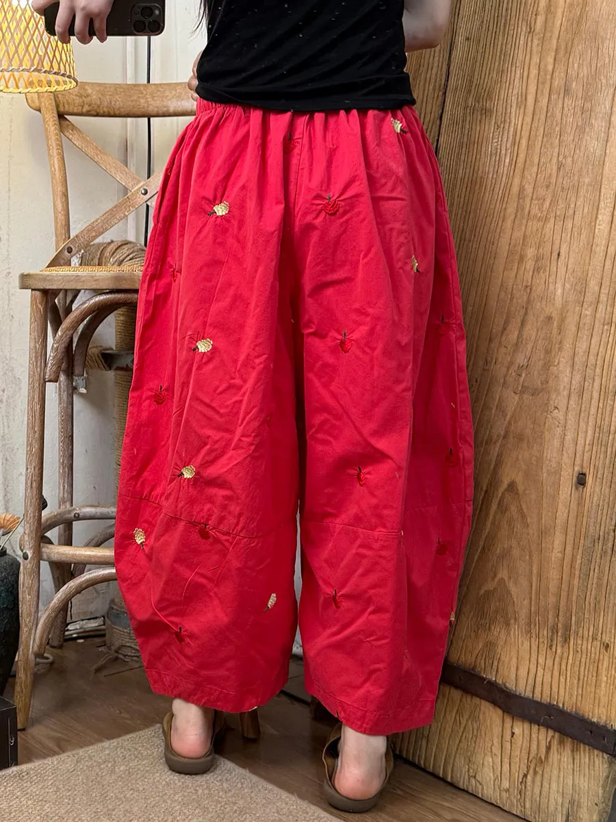 Women Summer Casual Embroidery Cotton Harem Pants