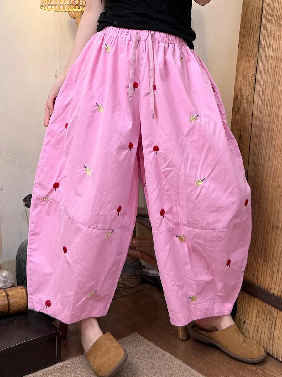 Women Summer Casual Embroidery Cotton Harem Pants