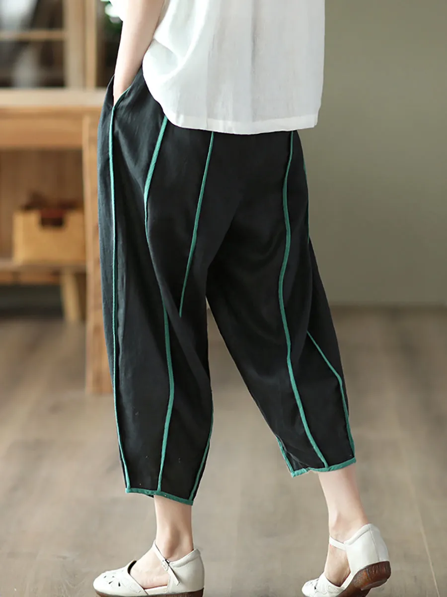 Women Summer Stripe 100%Linen Thin Harem Pants