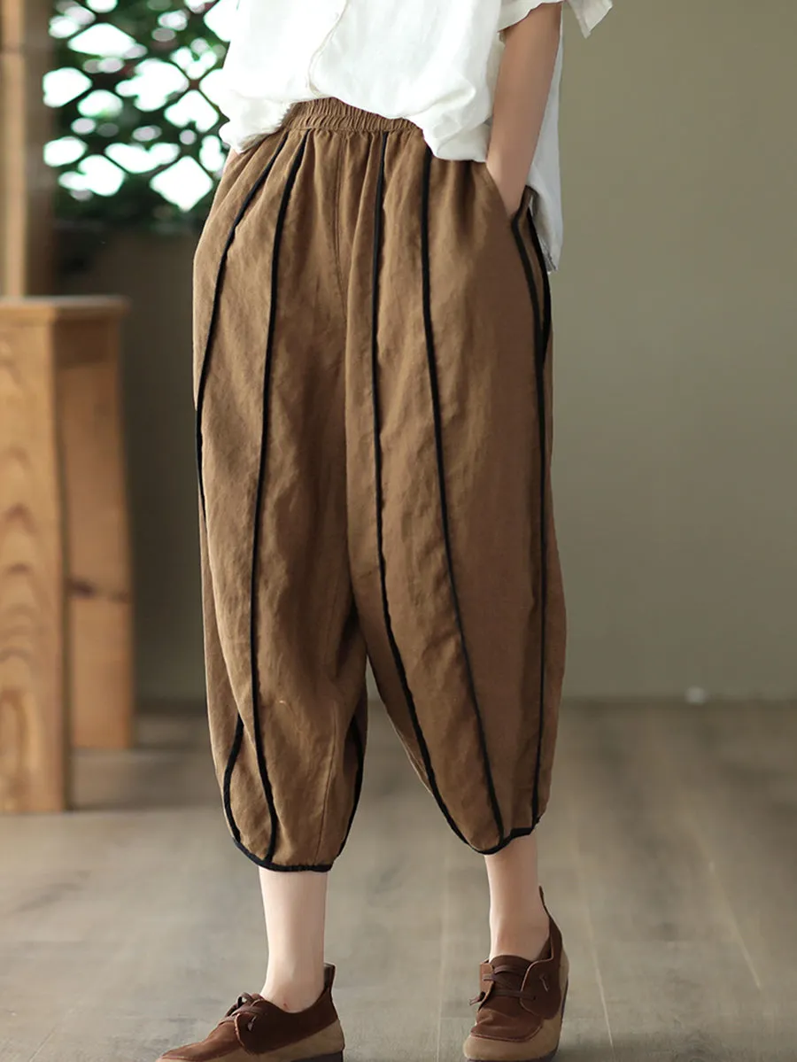 Women Summer Stripe 100%Linen Thin Harem Pants