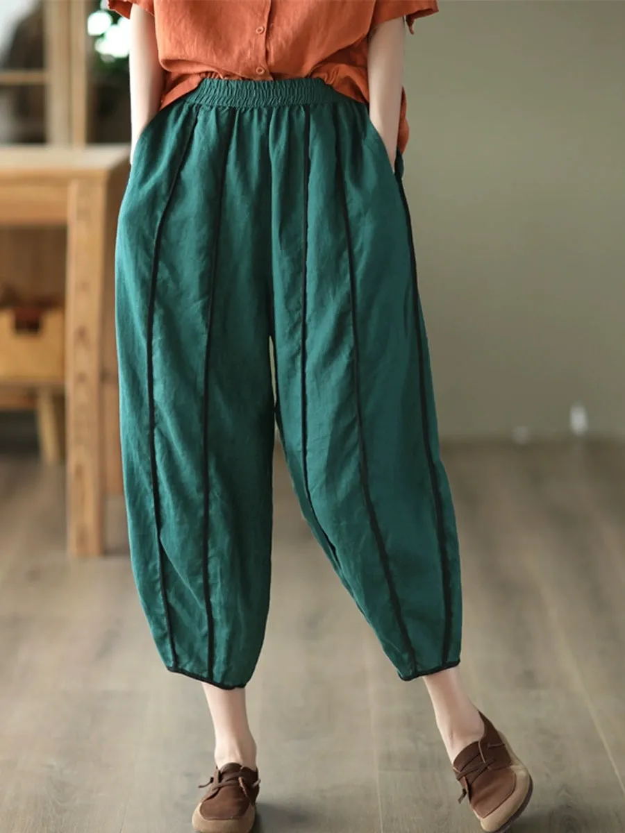Women Summer Stripe 100%Linen Thin Harem Pants