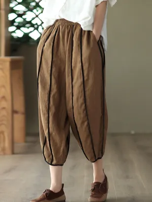Women Summer Stripe 100%Linen Thin Harem Pants