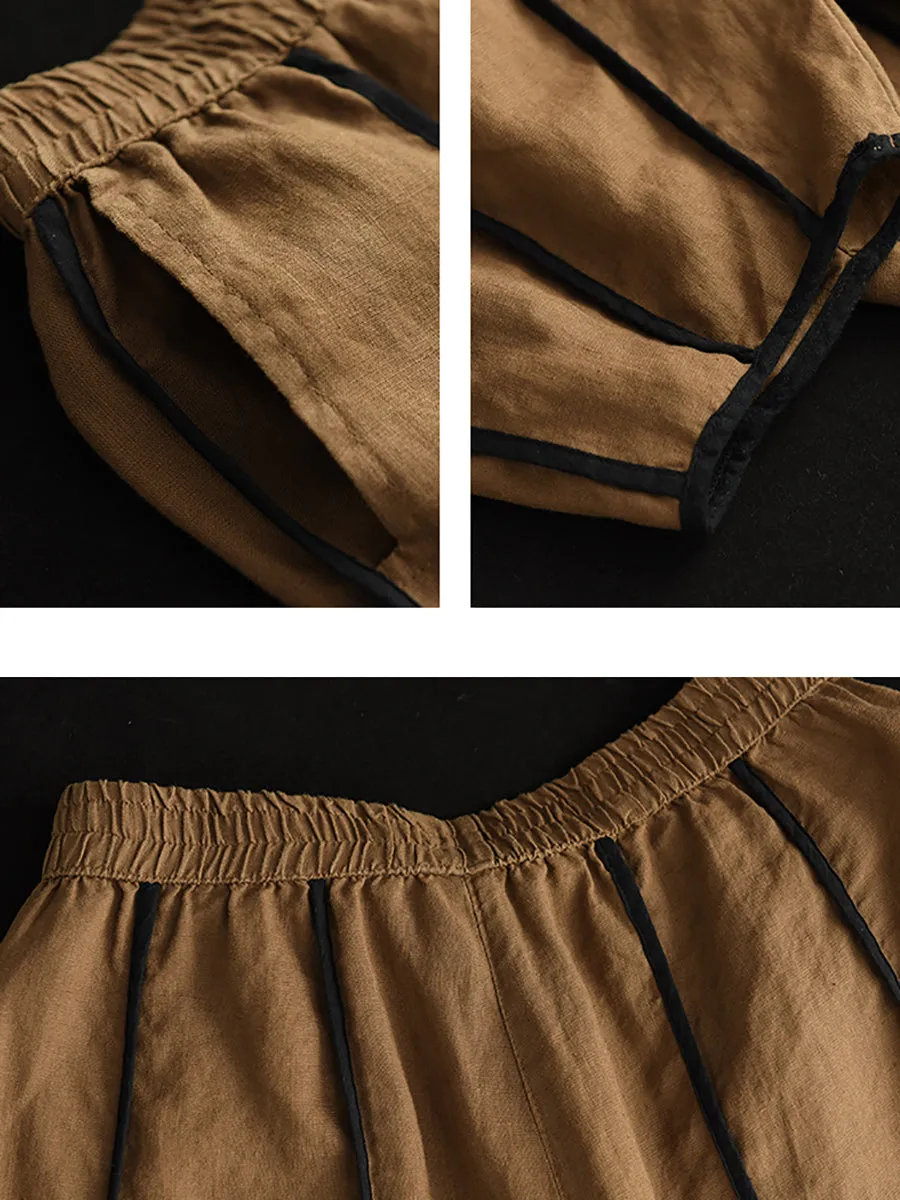 Women Summer Stripe 100%Linen Thin Harem Pants