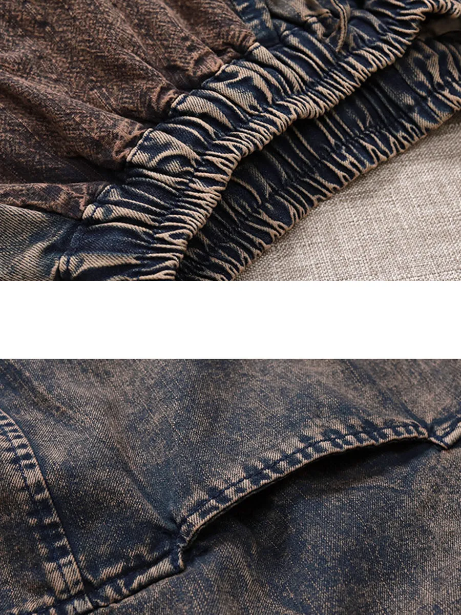 Women Worn Denim Low Crotch Harem Pants