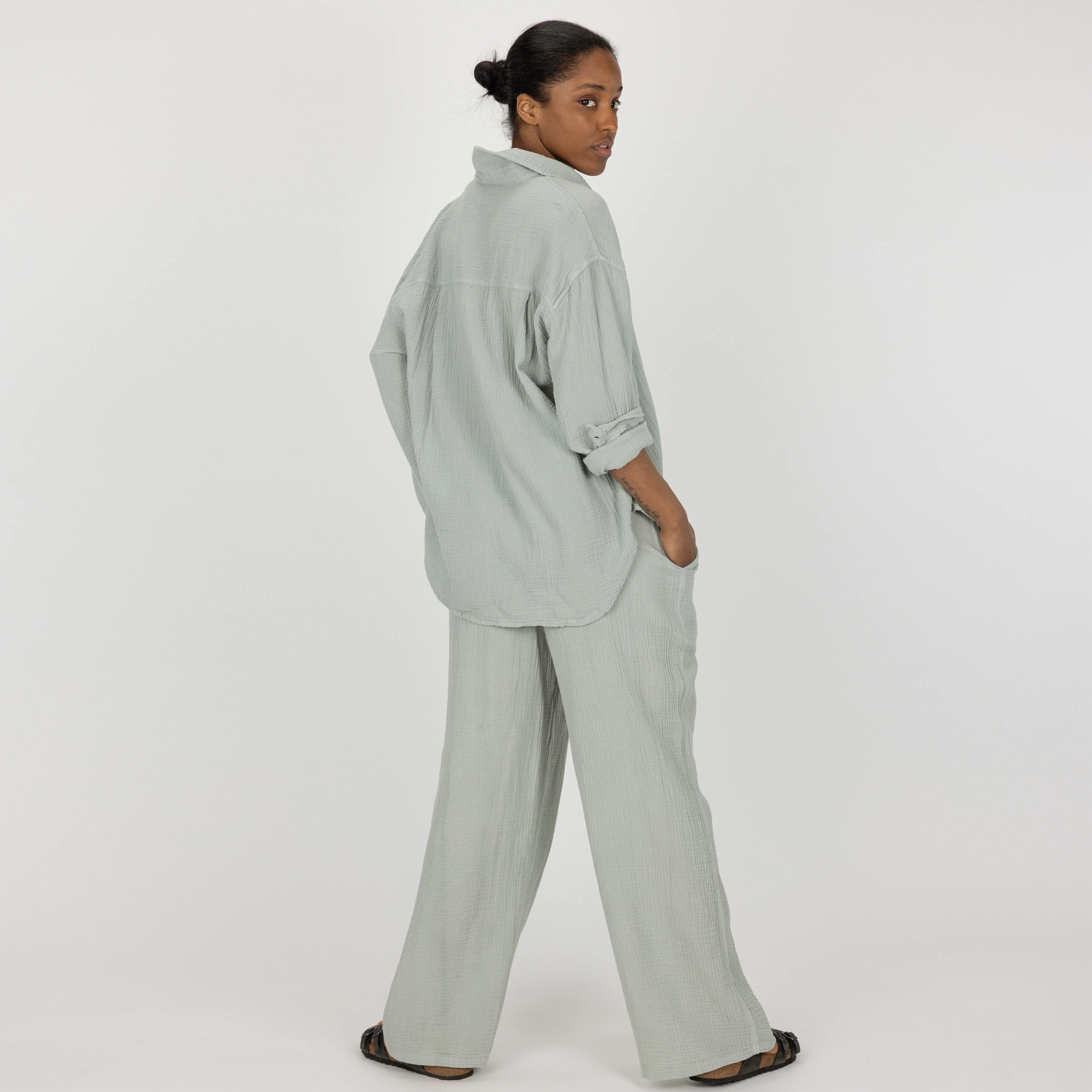 Womens Cotton Double Gauze Shirt - Mirage Grey