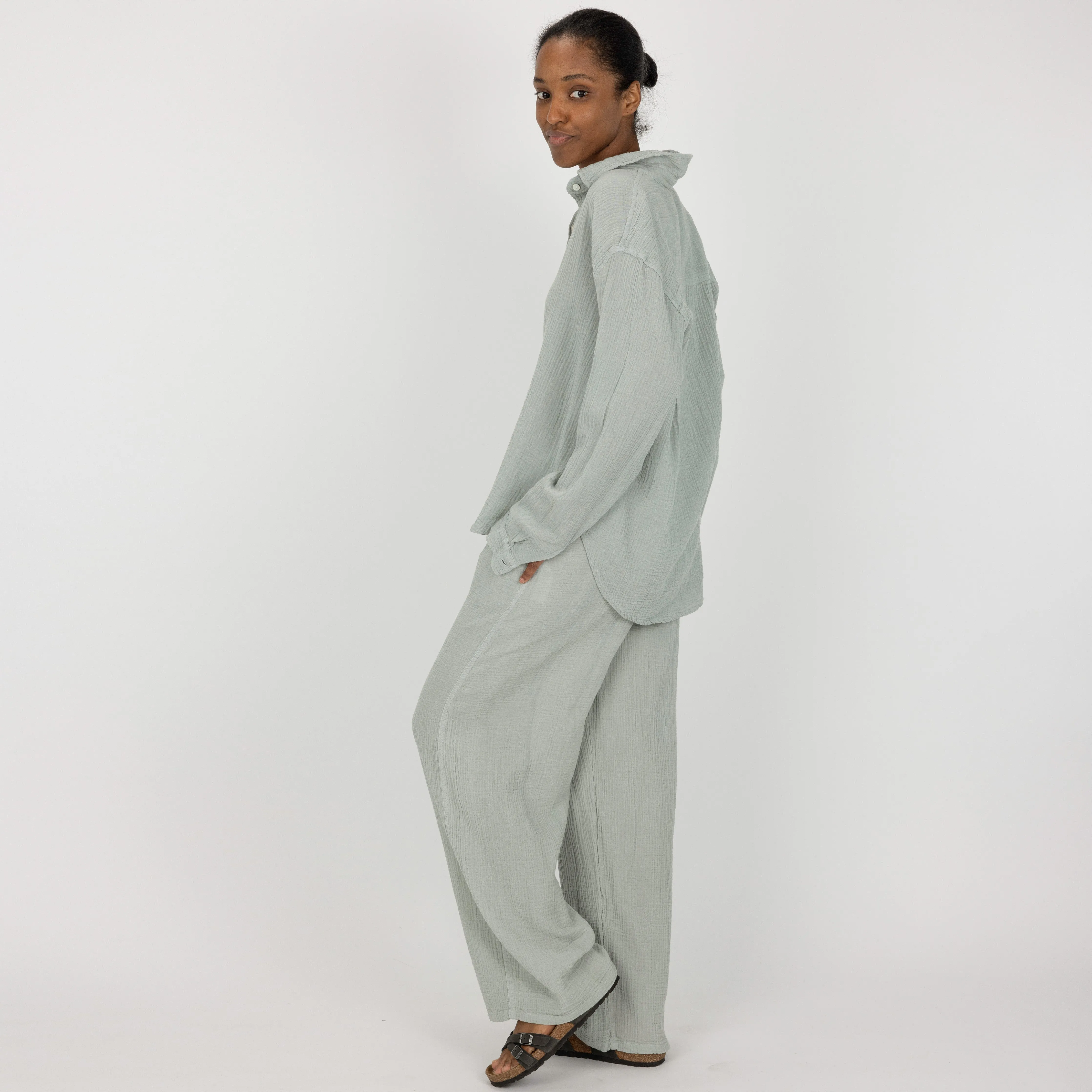 Womens Cotton Double Gauze Shirt - Mirage Grey