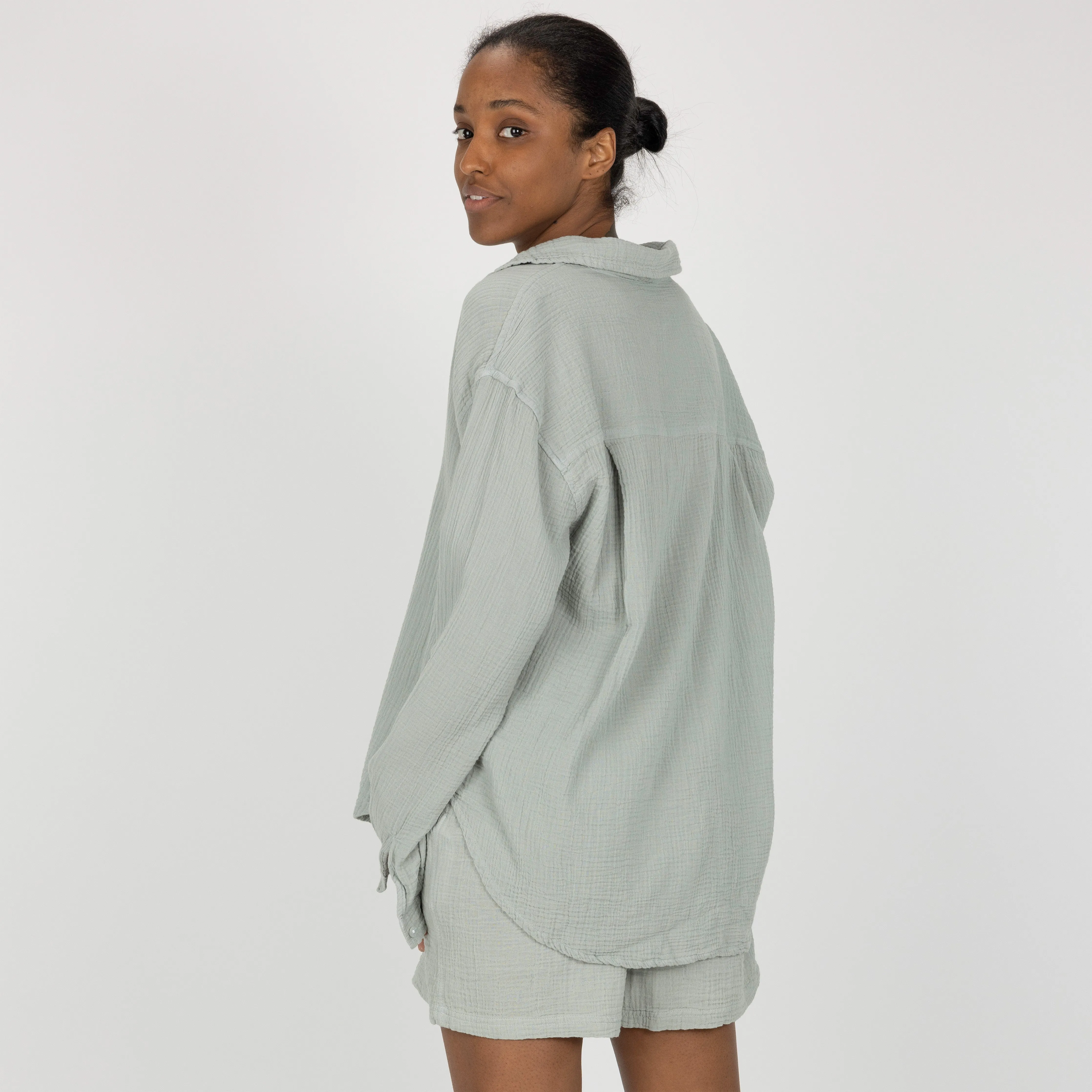 Womens Cotton Double Gauze Shirt - Mirage Grey