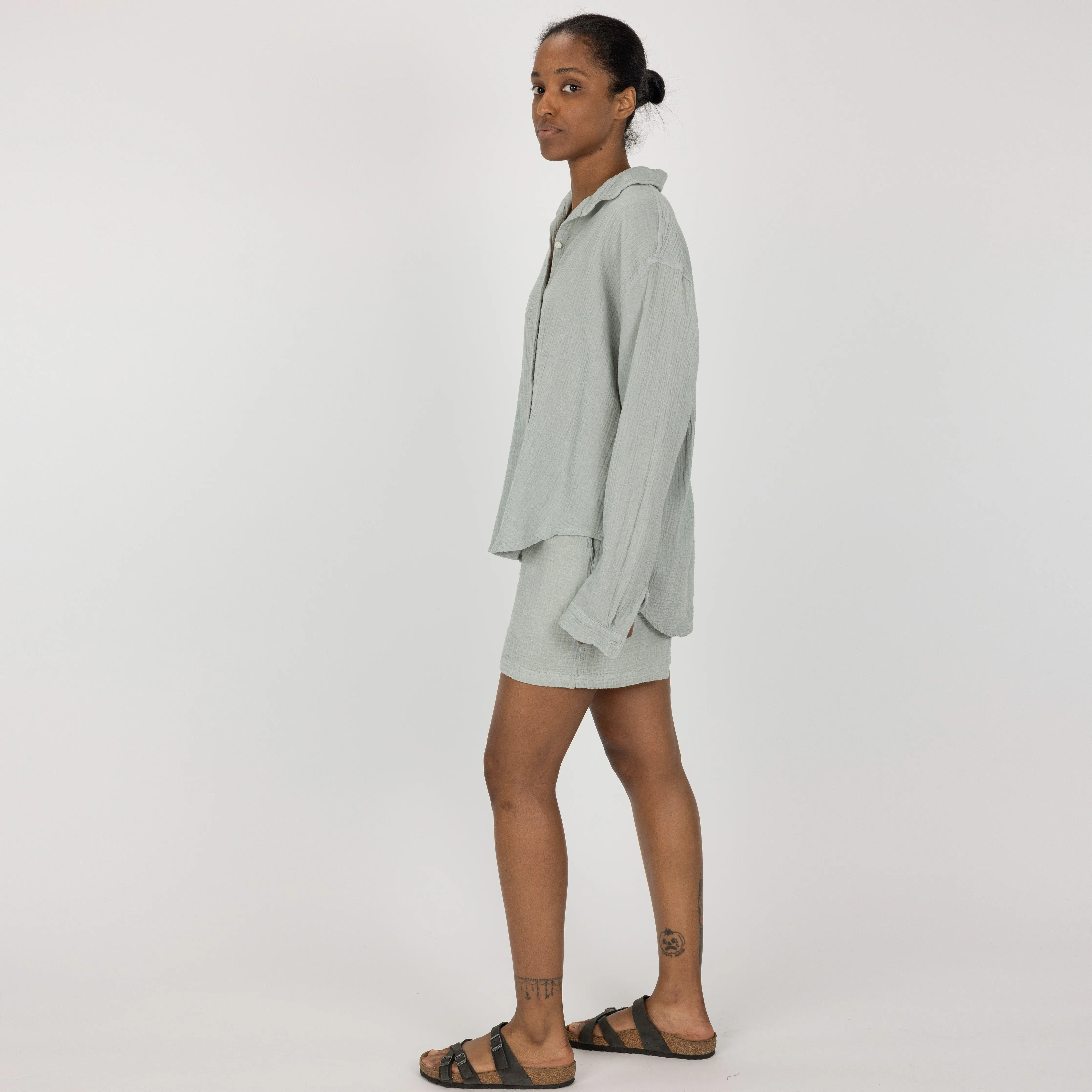 Womens Cotton Double Gauze Shirt - Mirage Grey