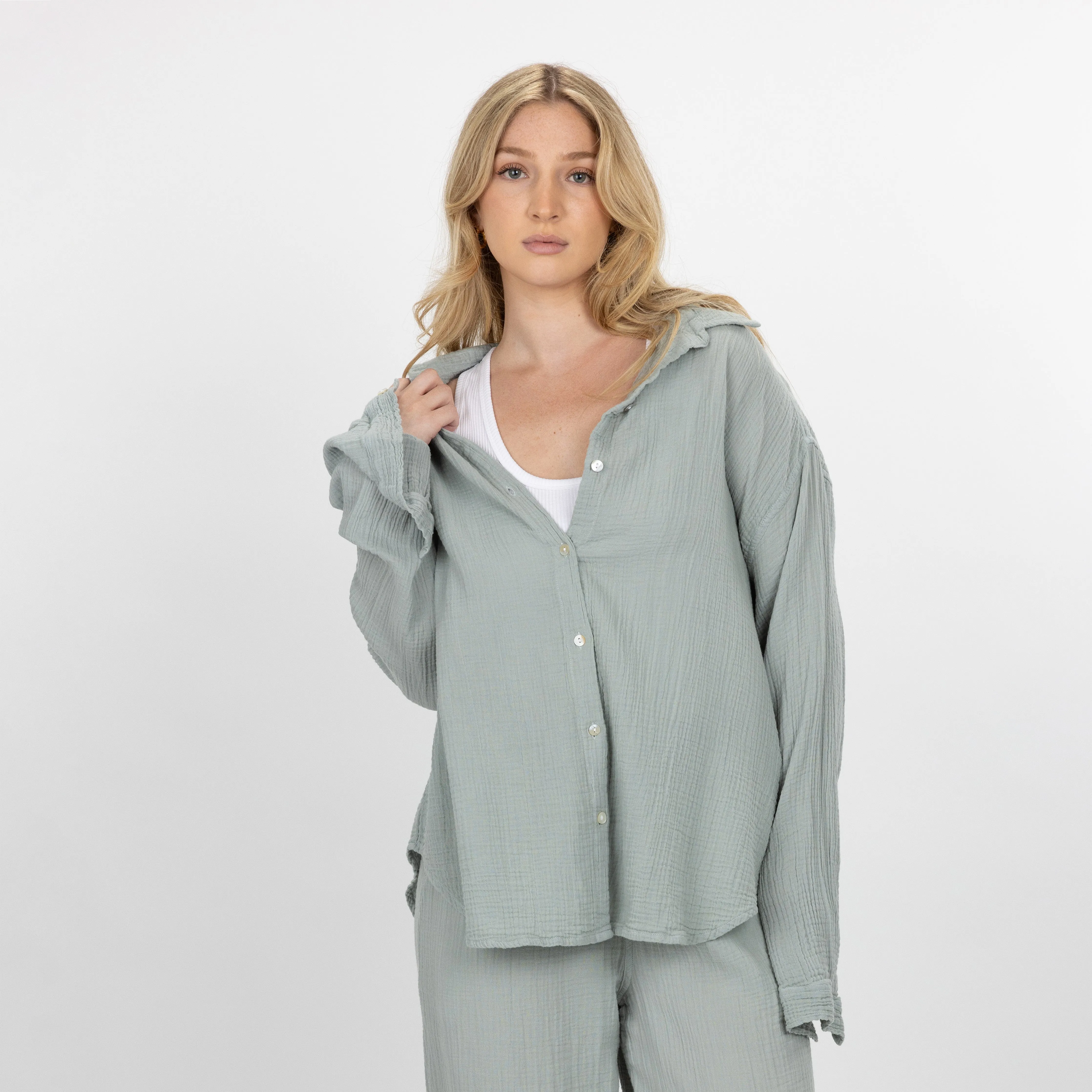 Womens Cotton Double Gauze Shirt - Mirage Grey