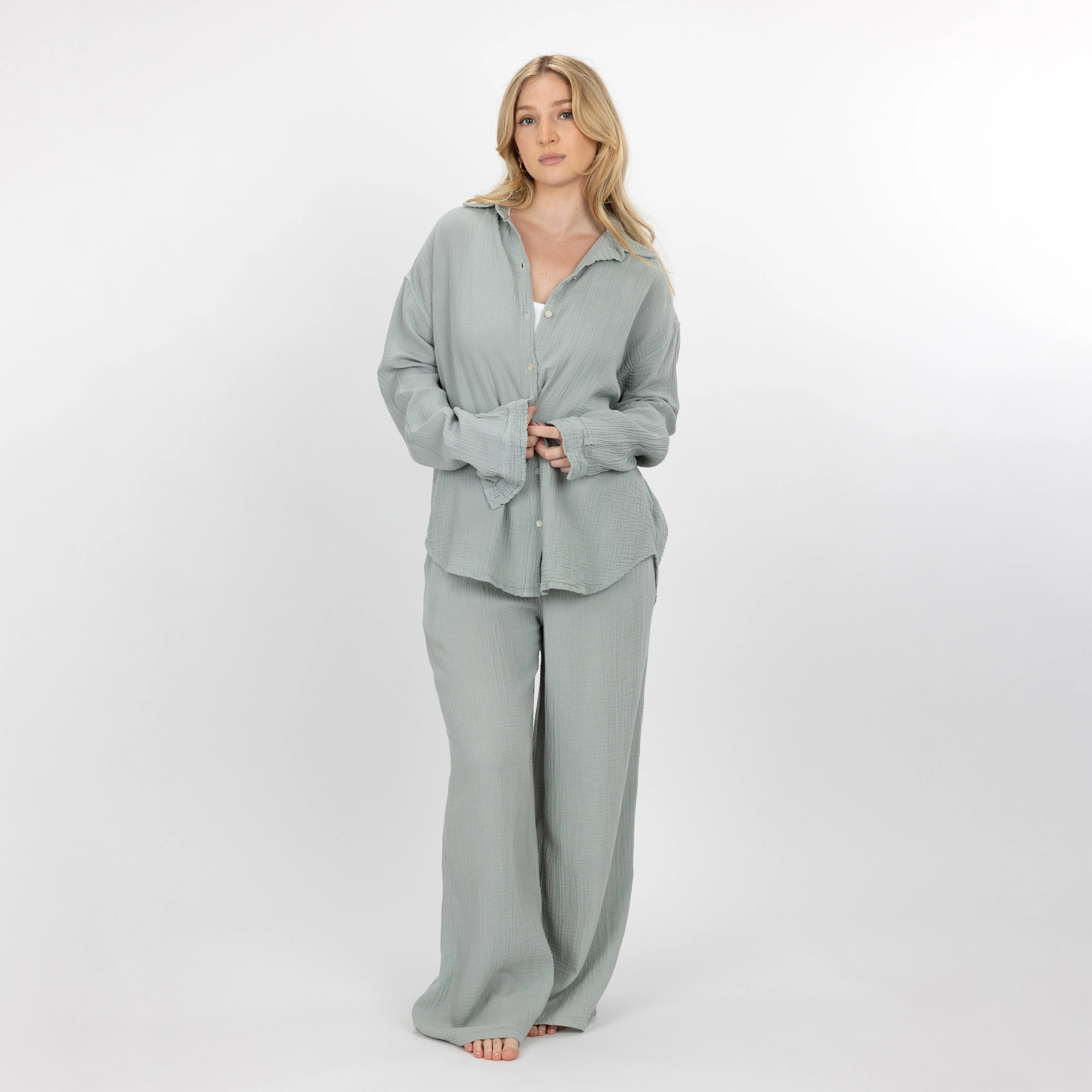 Womens Cotton Double Gauze Shirt - Mirage Grey