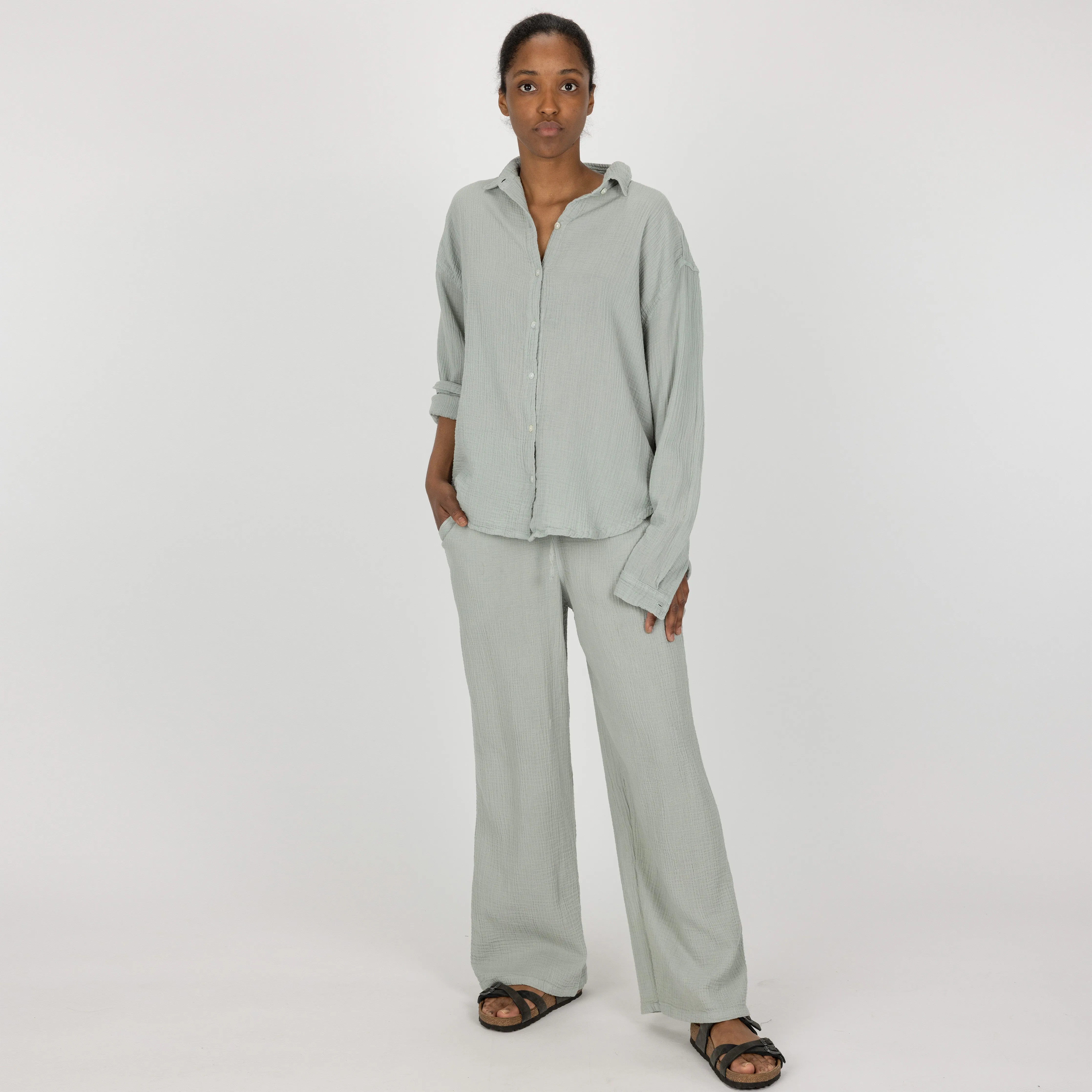 Womens Cotton Double Gauze Shirt - Mirage Grey
