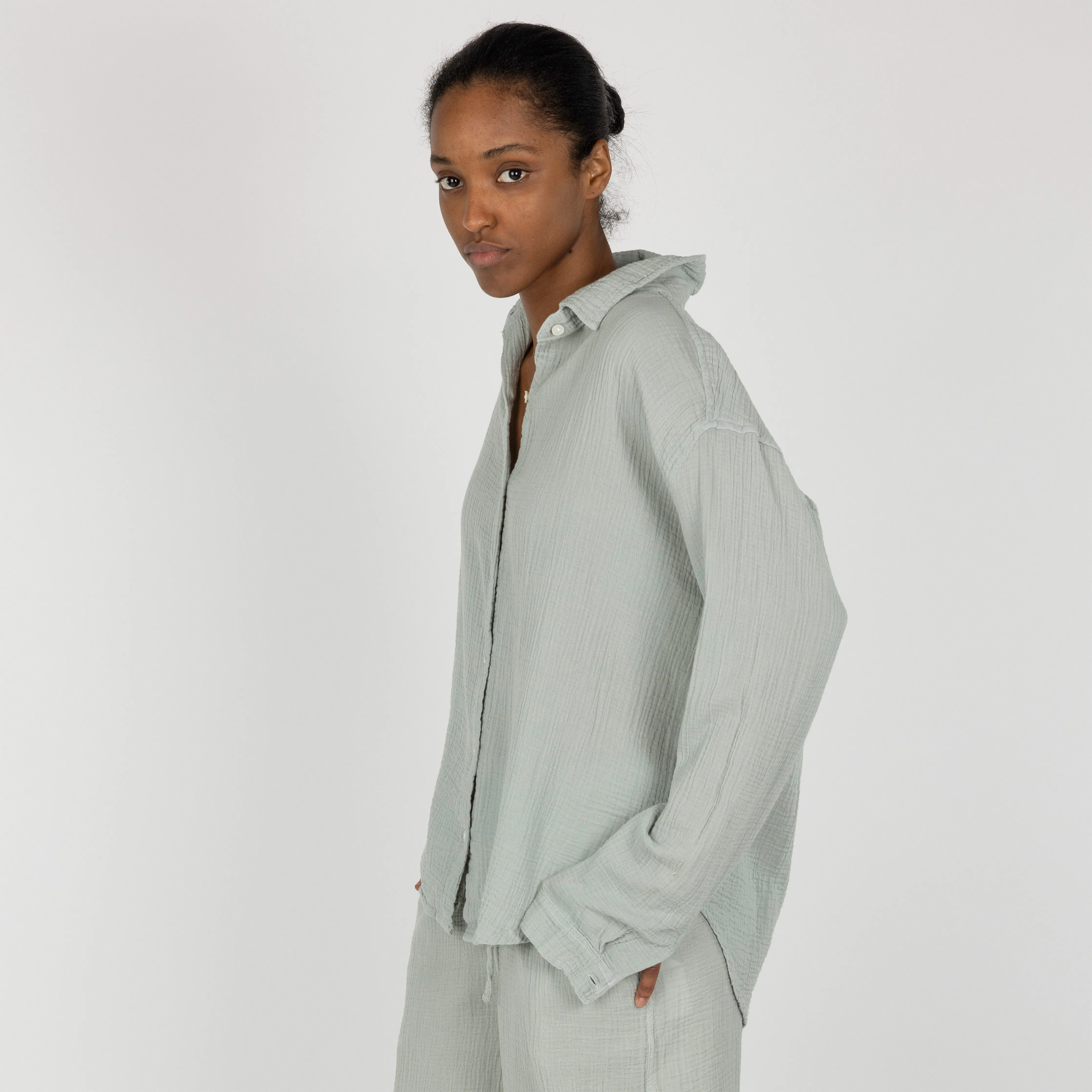Womens Cotton Double Gauze Shirt - Mirage Grey