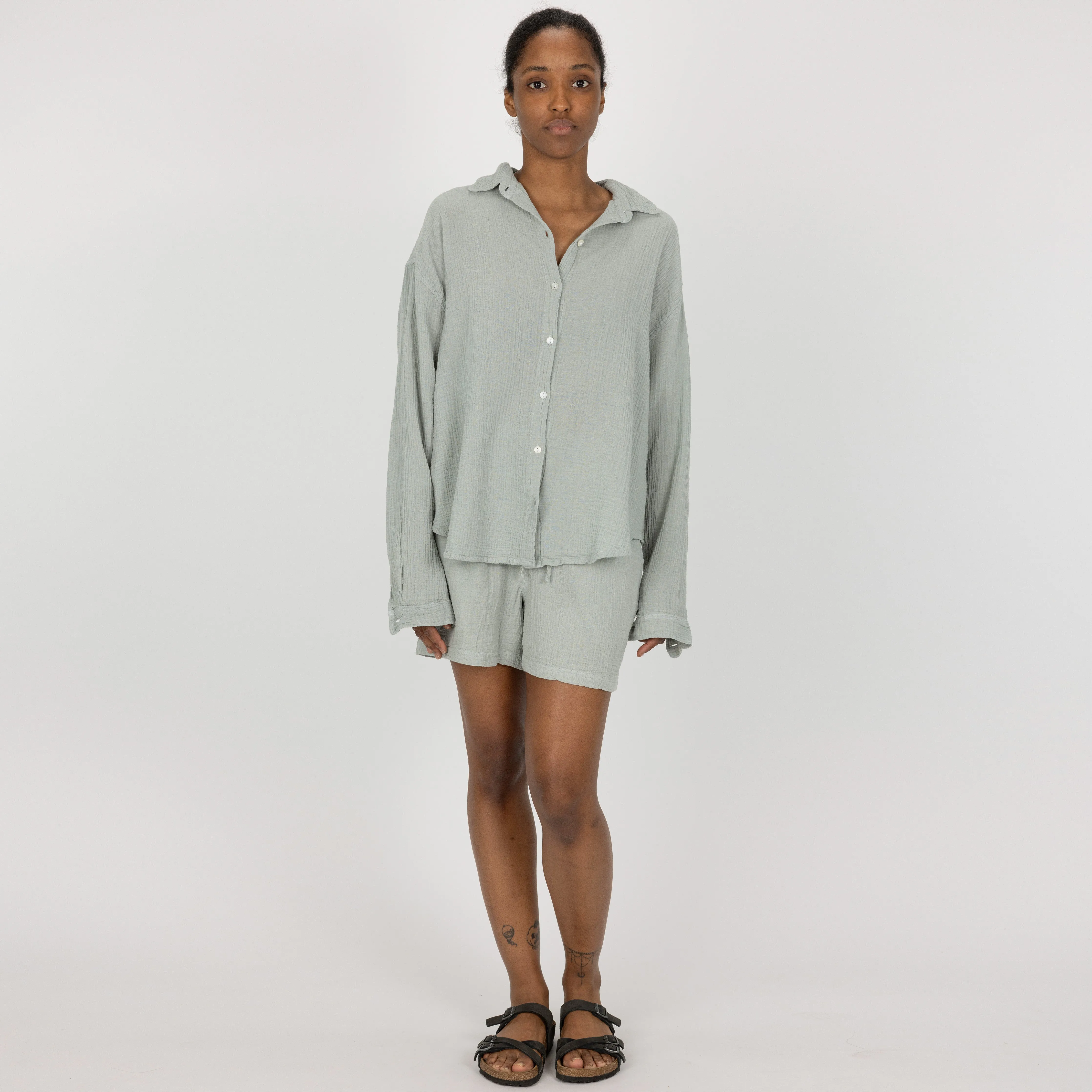 Womens Cotton Double Gauze Shirt - Mirage Grey