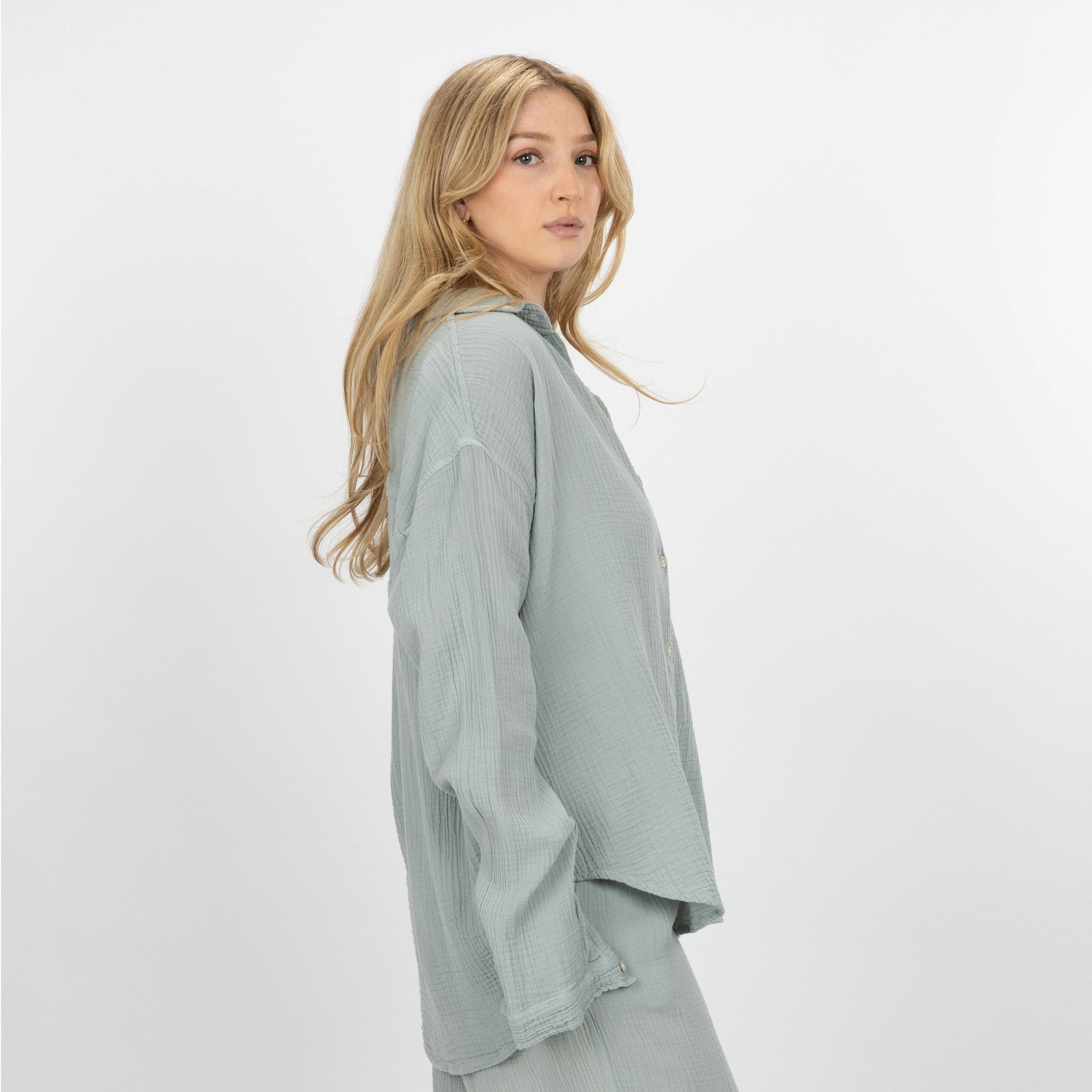 Womens Cotton Double Gauze Shirt - Mirage Grey