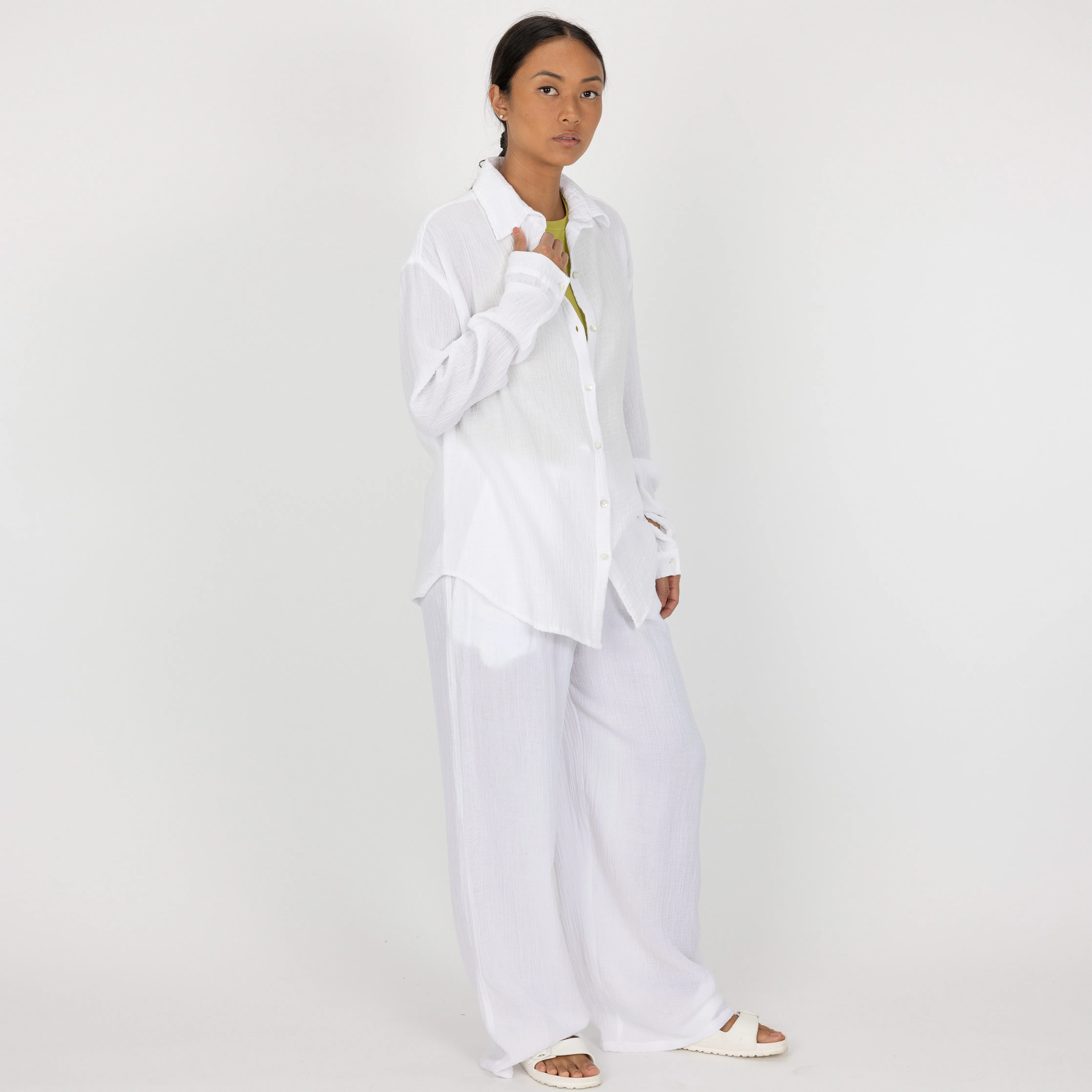 Womens Cotton Double Gauze Shirt - White