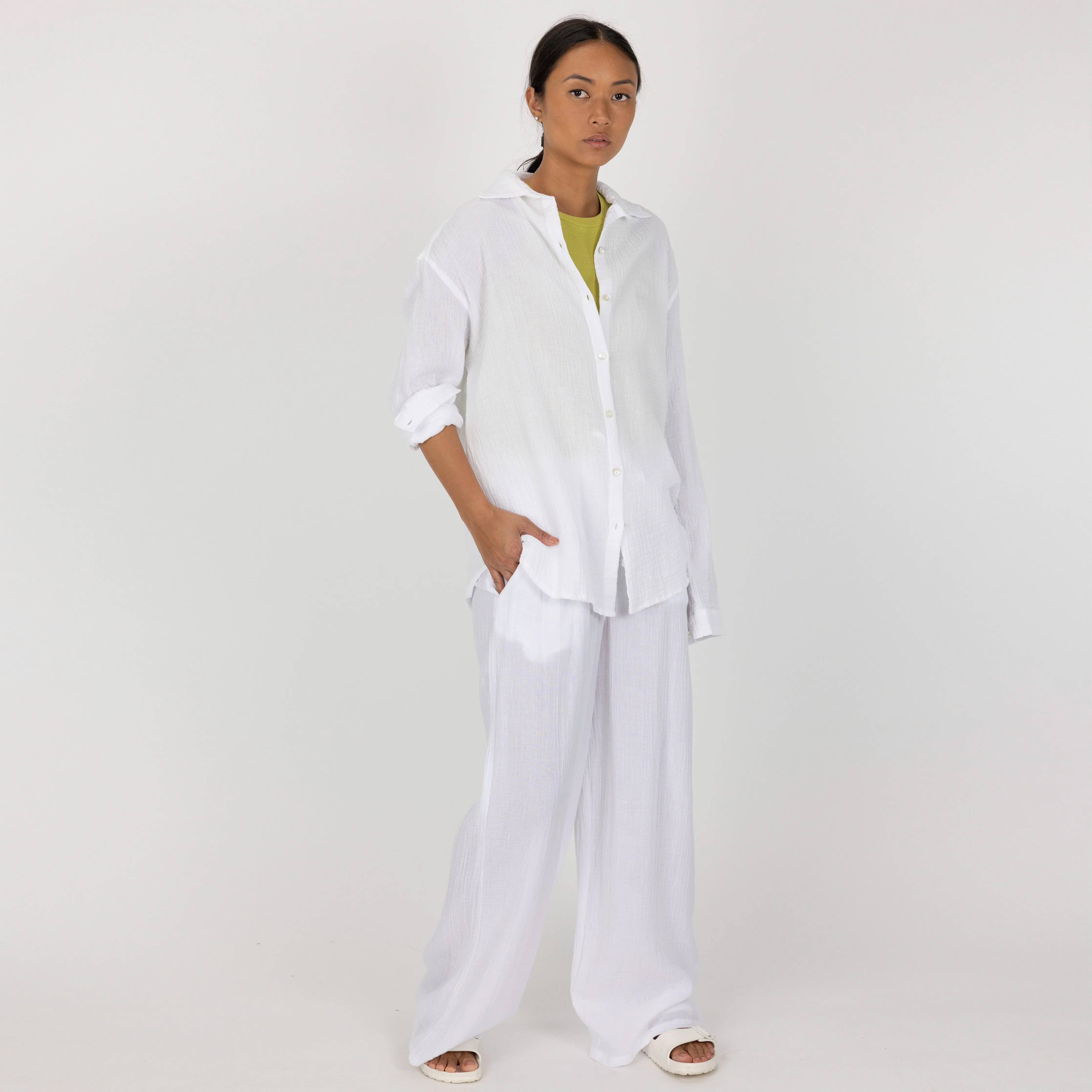 Womens Cotton Double Gauze Shirt - White
