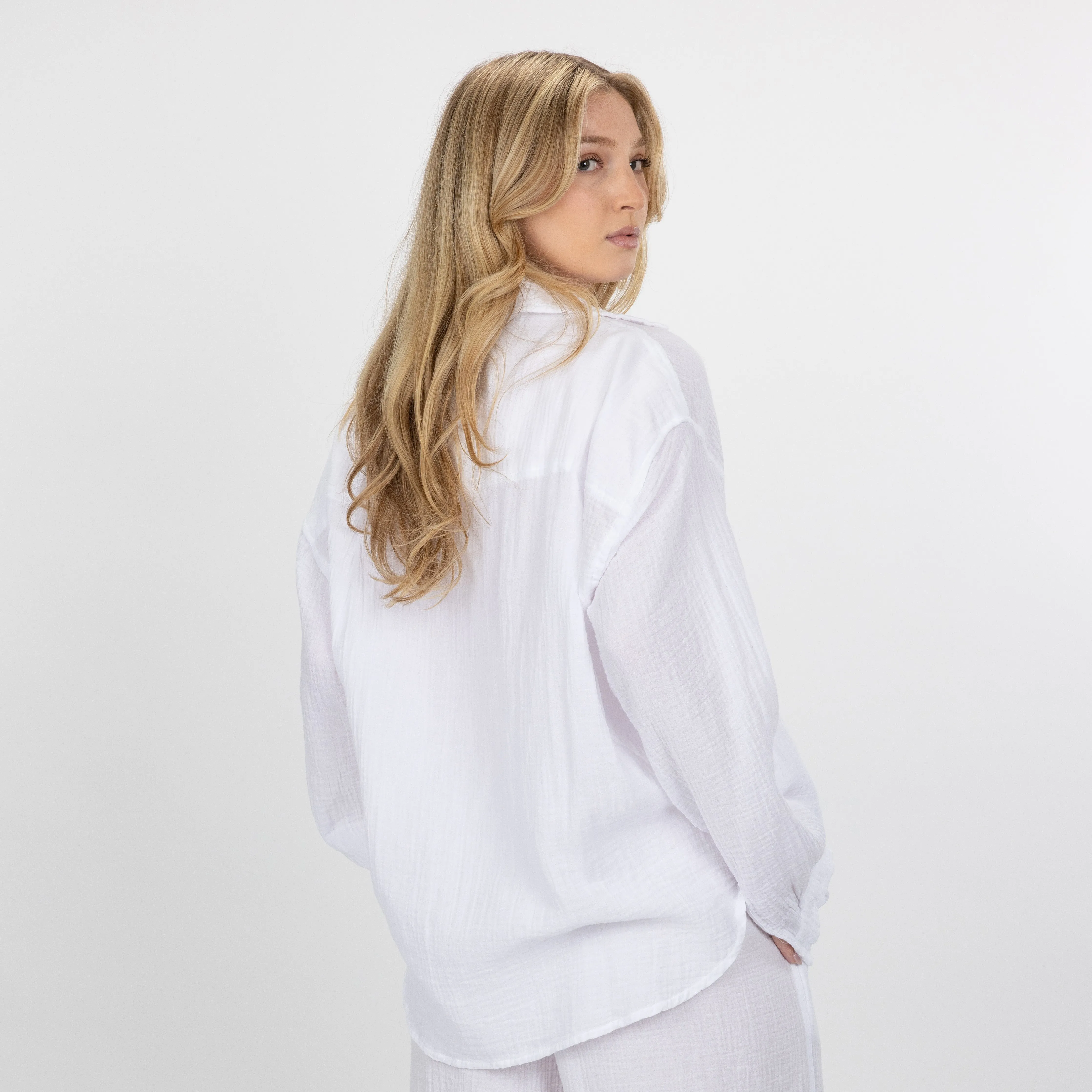 Womens Cotton Double Gauze Shirt - White