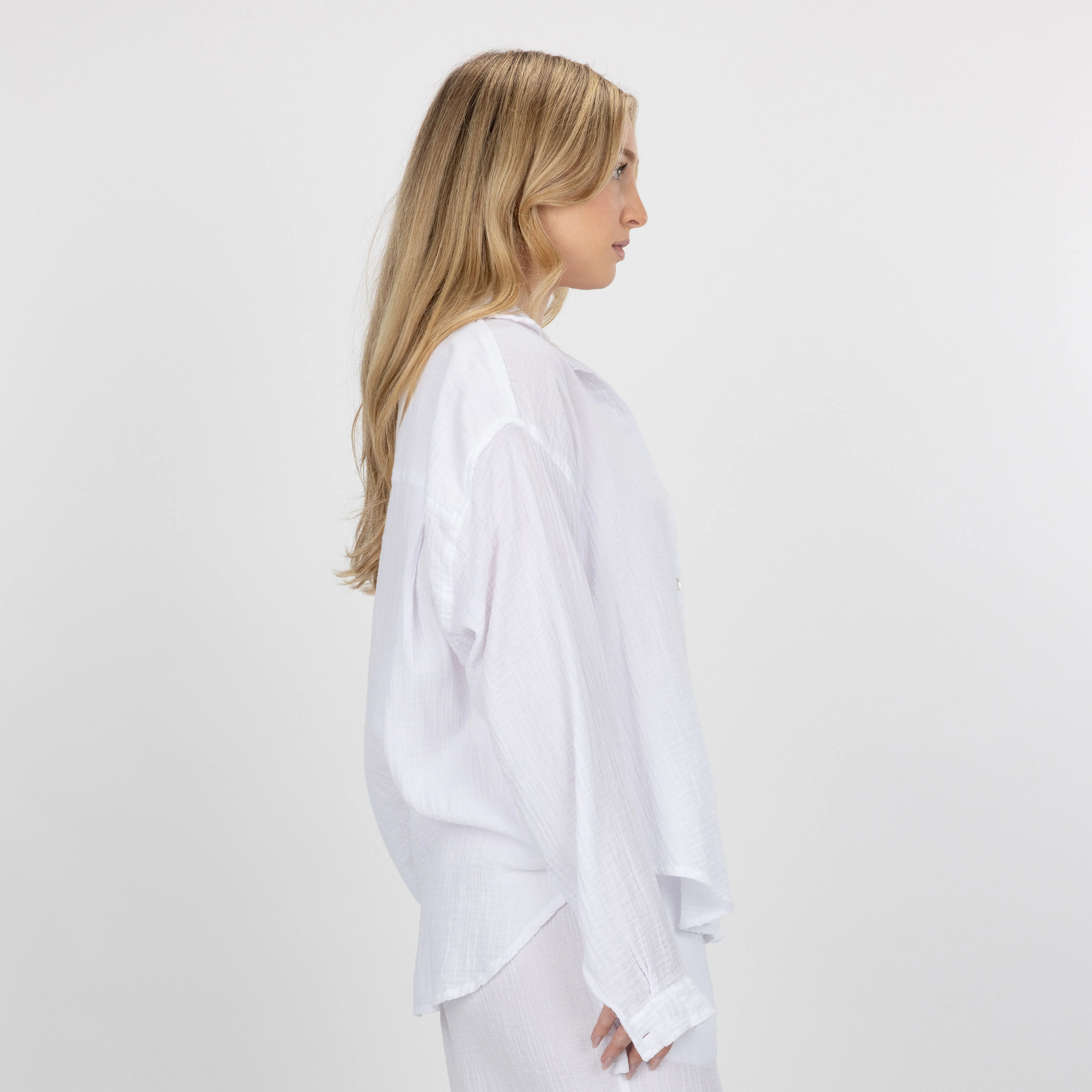 Womens Cotton Double Gauze Shirt - White